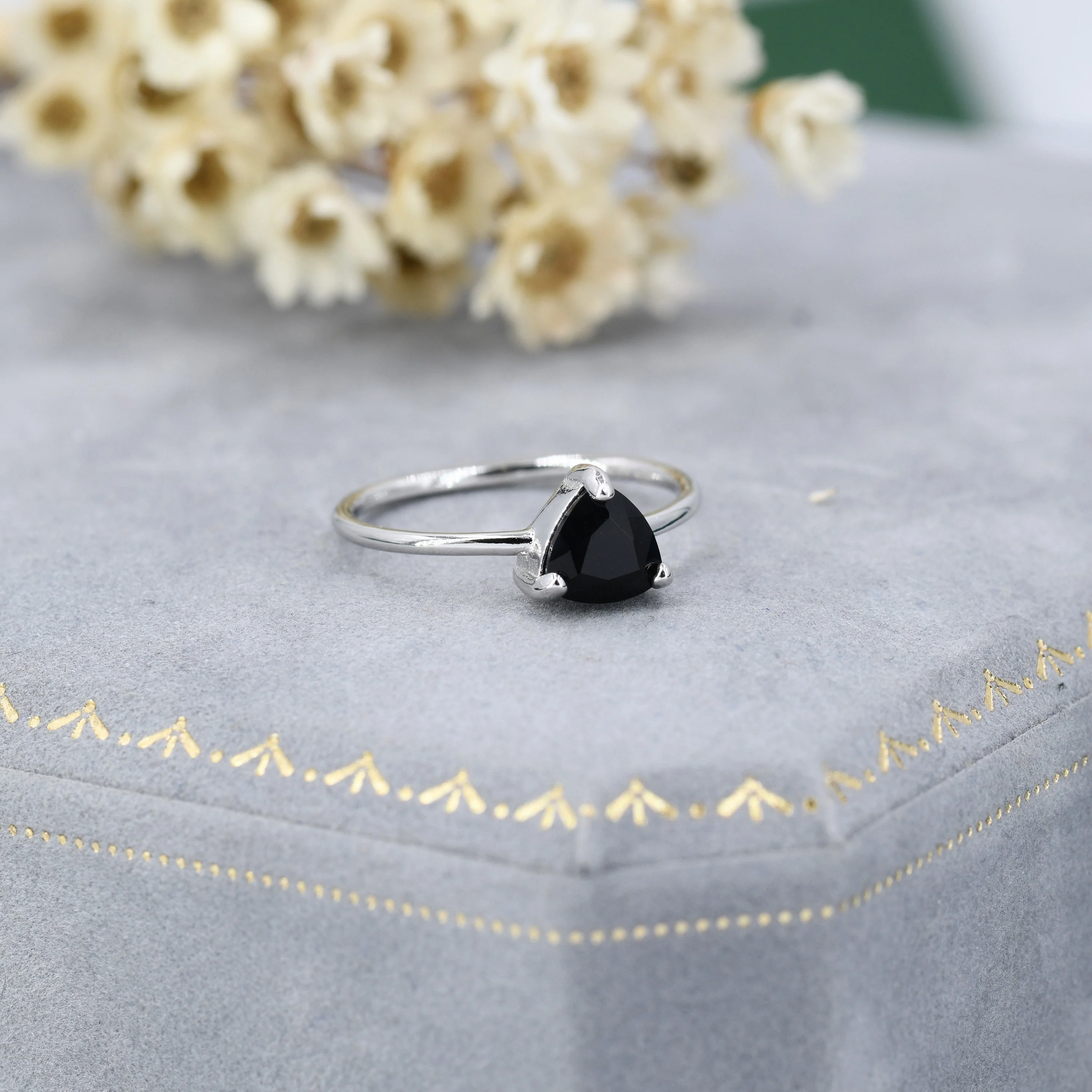 Genuine Black Onyx Ring in Sterling Silver, Natural Trillion Cut Onyx Ring, Stacking Rings, US 5-8 - Image 6