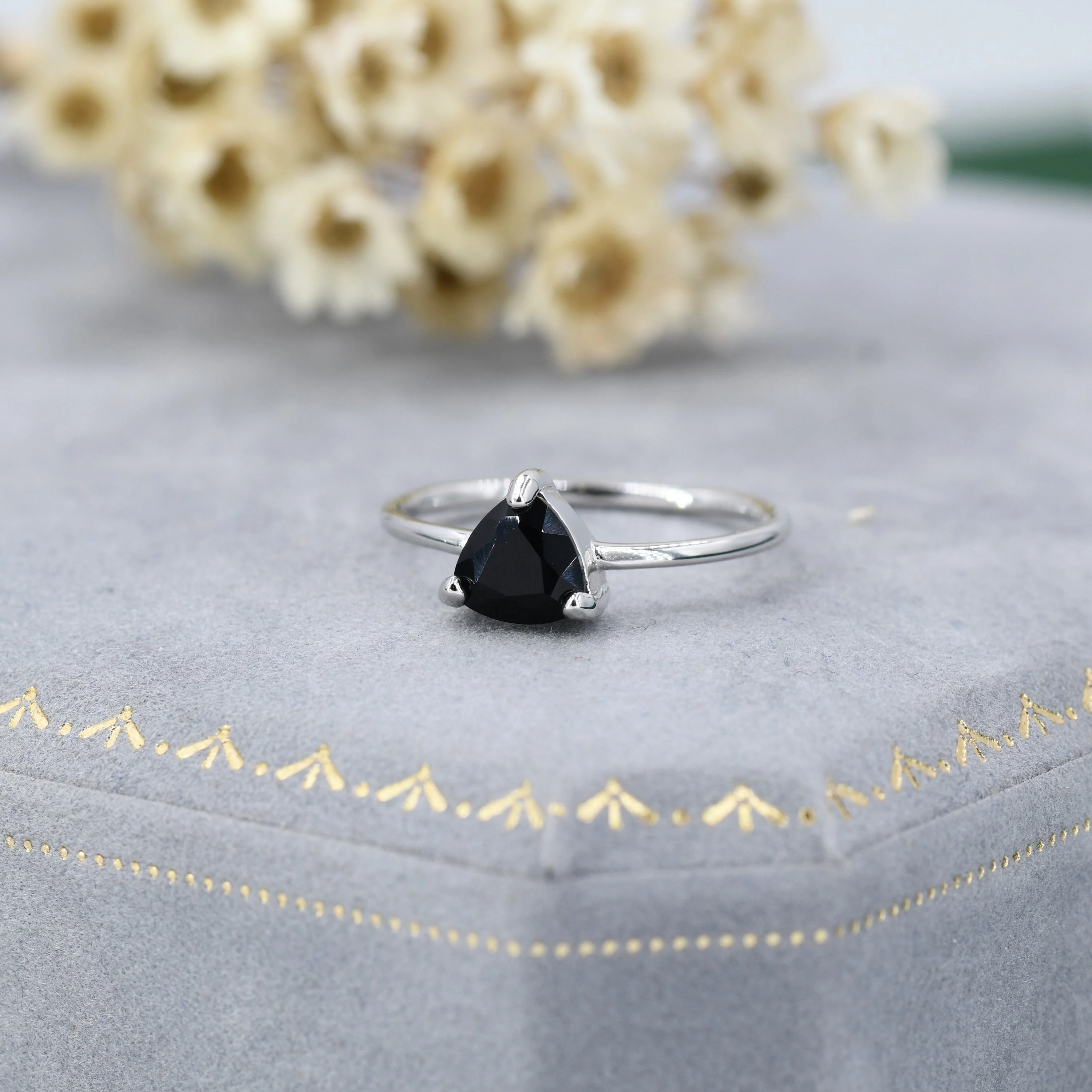 Genuine Black Onyx Ring in Sterling Silver, Natural Trillion Cut Onyx Ring, Stacking Rings, US 5-8 - Image 7