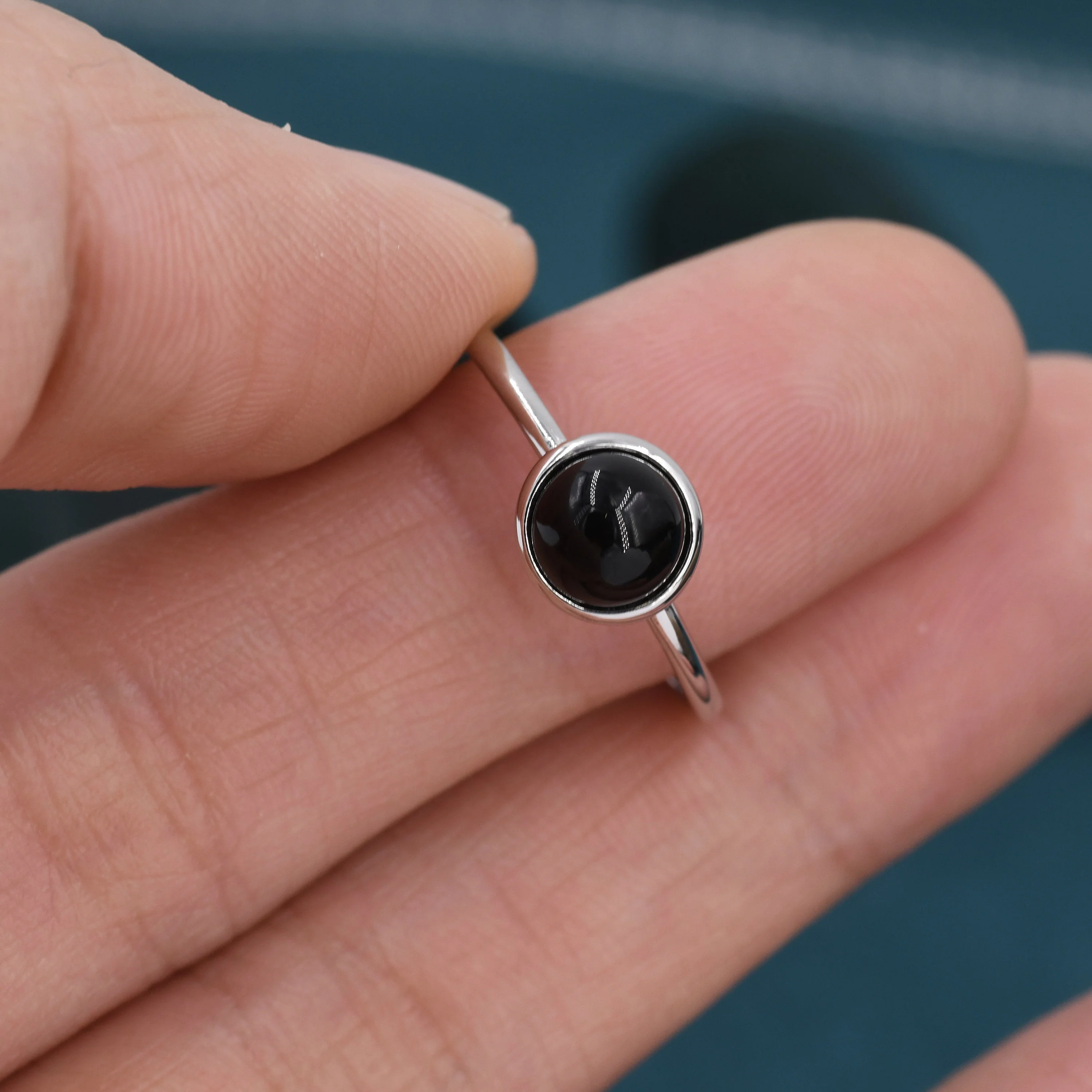 Genuine Black Onyx Ring in Sterling Silver, US 5 - 8, Natural Black Onyx Ring, 6mm Black Onyx Ring - Image 8