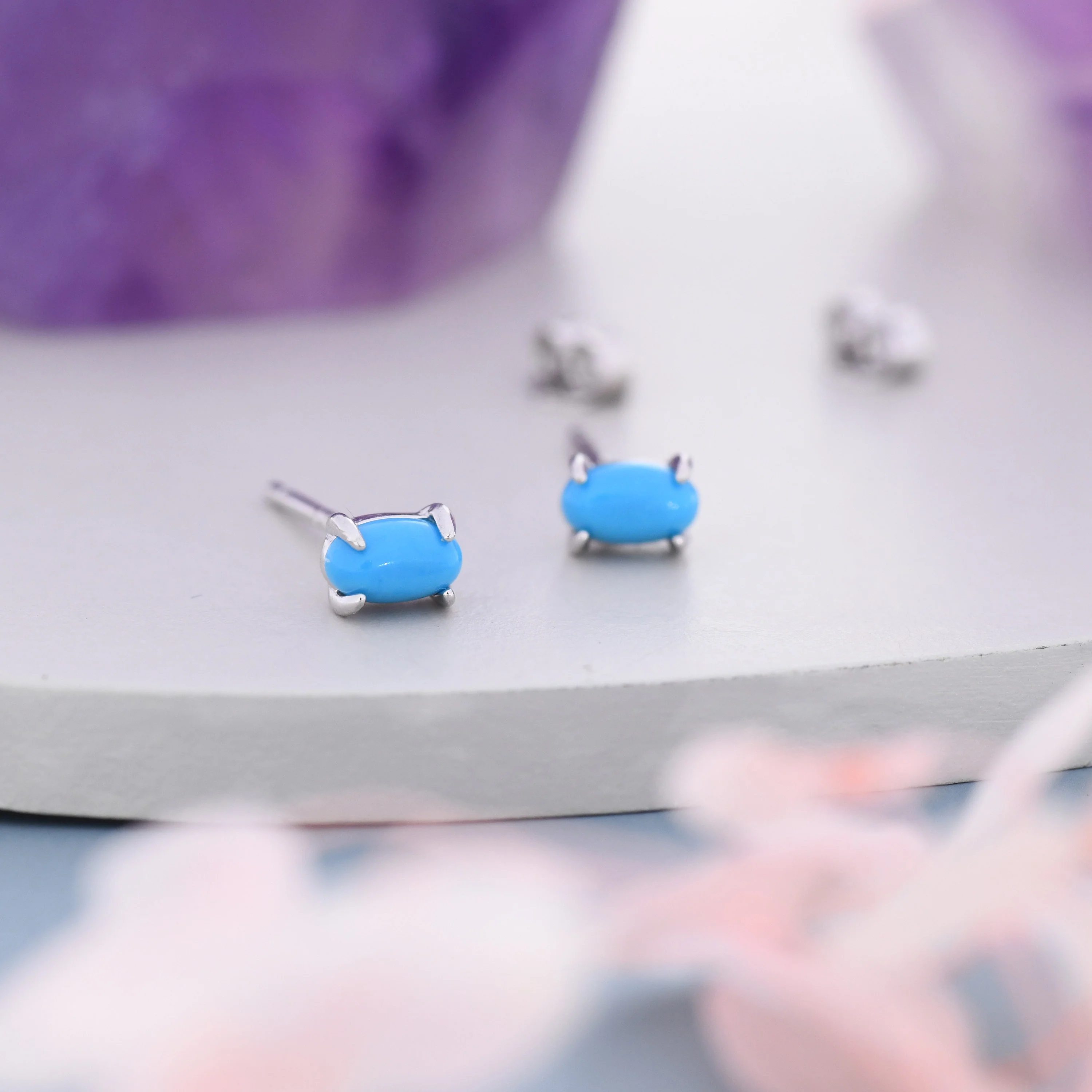 Genuine Blue Turquoise Oval Stud Earrings in Sterling Silver, 3x5 mm Turquoise Stud Earrings, Tiny Turquoise Earrings, December Birthstone - Image 6