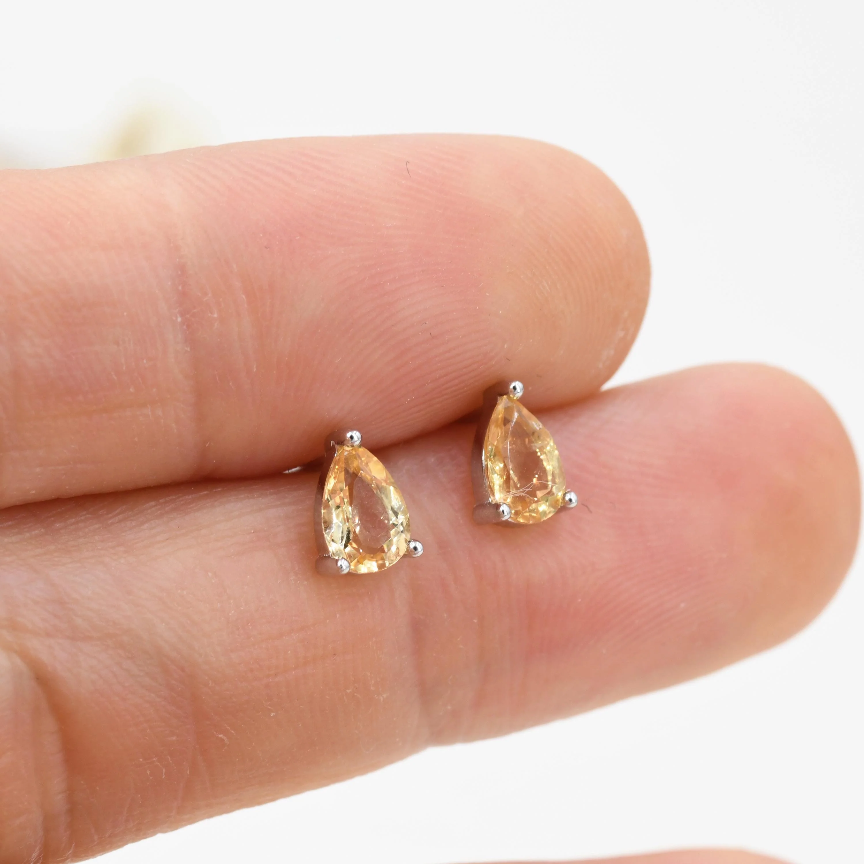 Genuine Citrine Crystal Droplet Stud Earrings in Sterling Silver, 4x6mm Natural Yellow Citrine Pear Shape Stud Earrings, November Birthstone - Image 6