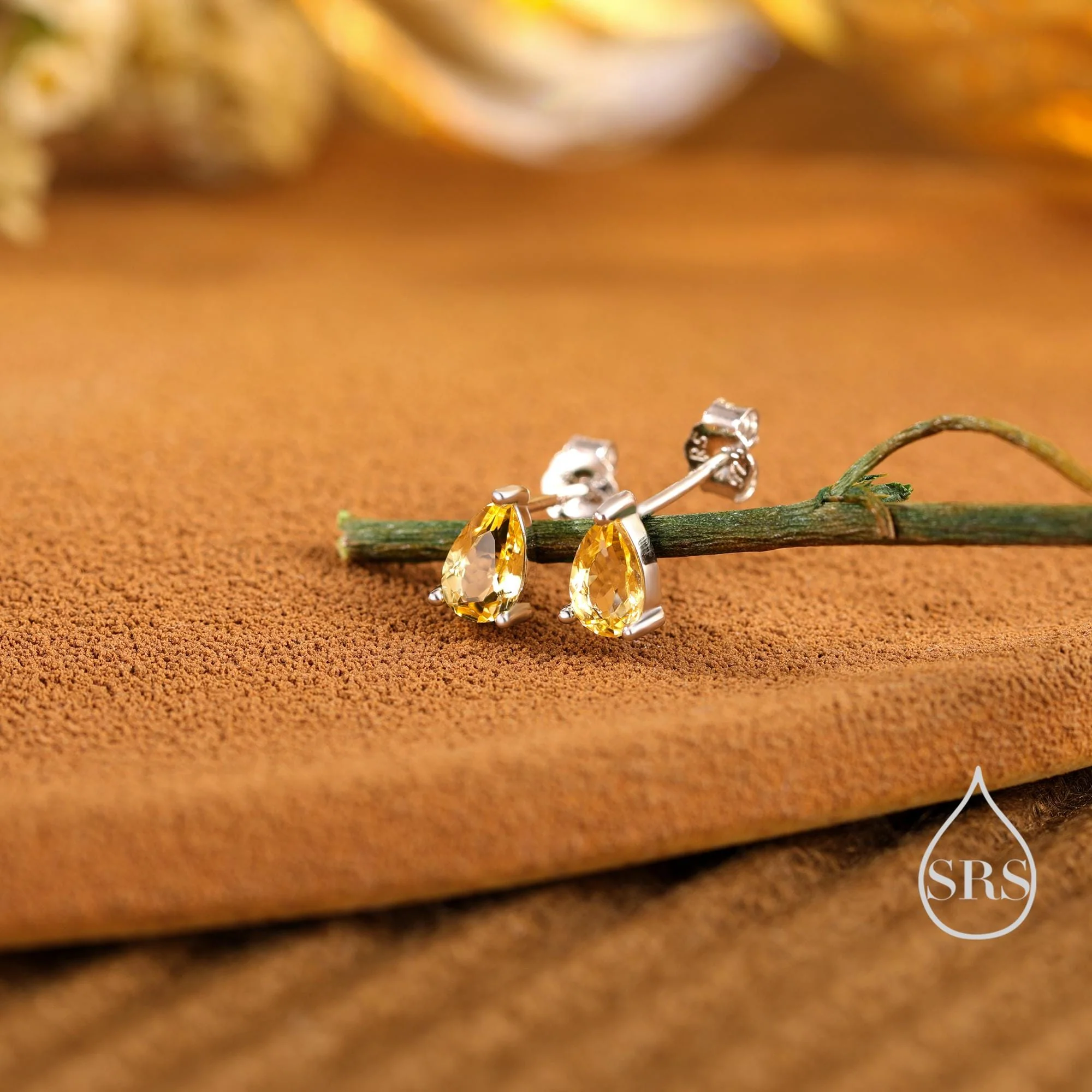 Genuine Citrine Crystal Droplet Stud Earrings in Sterling Silver, 4x6mm Natural Yellow Citrine Pear Shape Stud Earrings, November Birthstone - Image 8