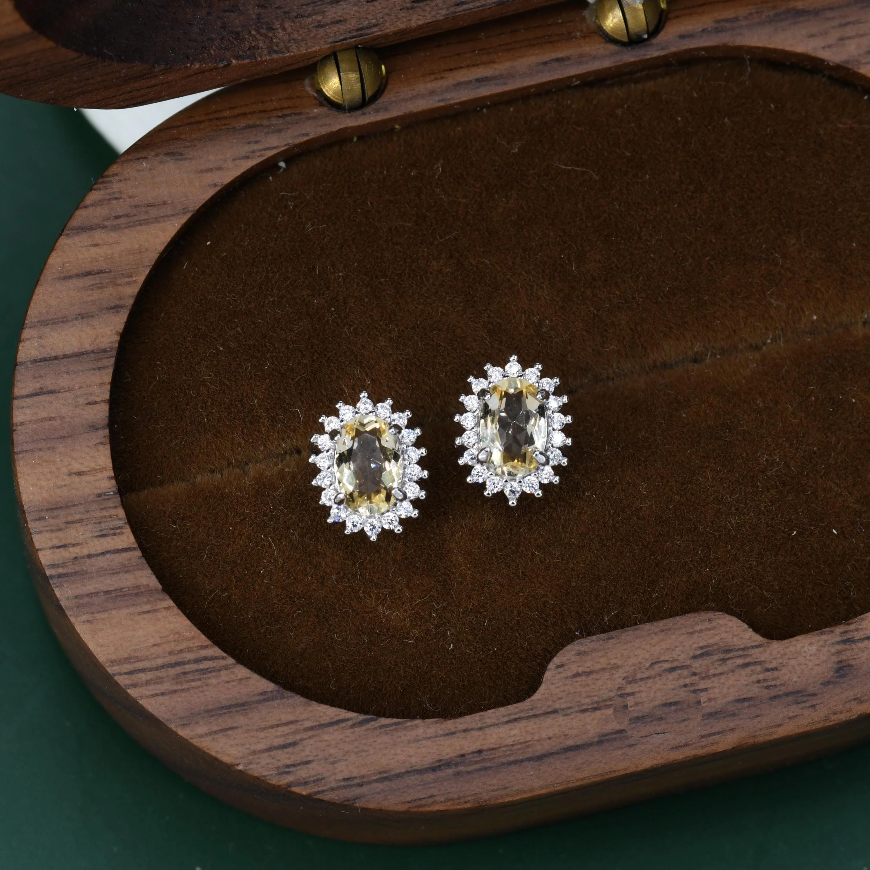 Genuine Citrine Crystal Stud Earrings in Sterling Silver, Natural Pale Yellow Citrine Oval Stud Earrings, November Birthstone - Image 3