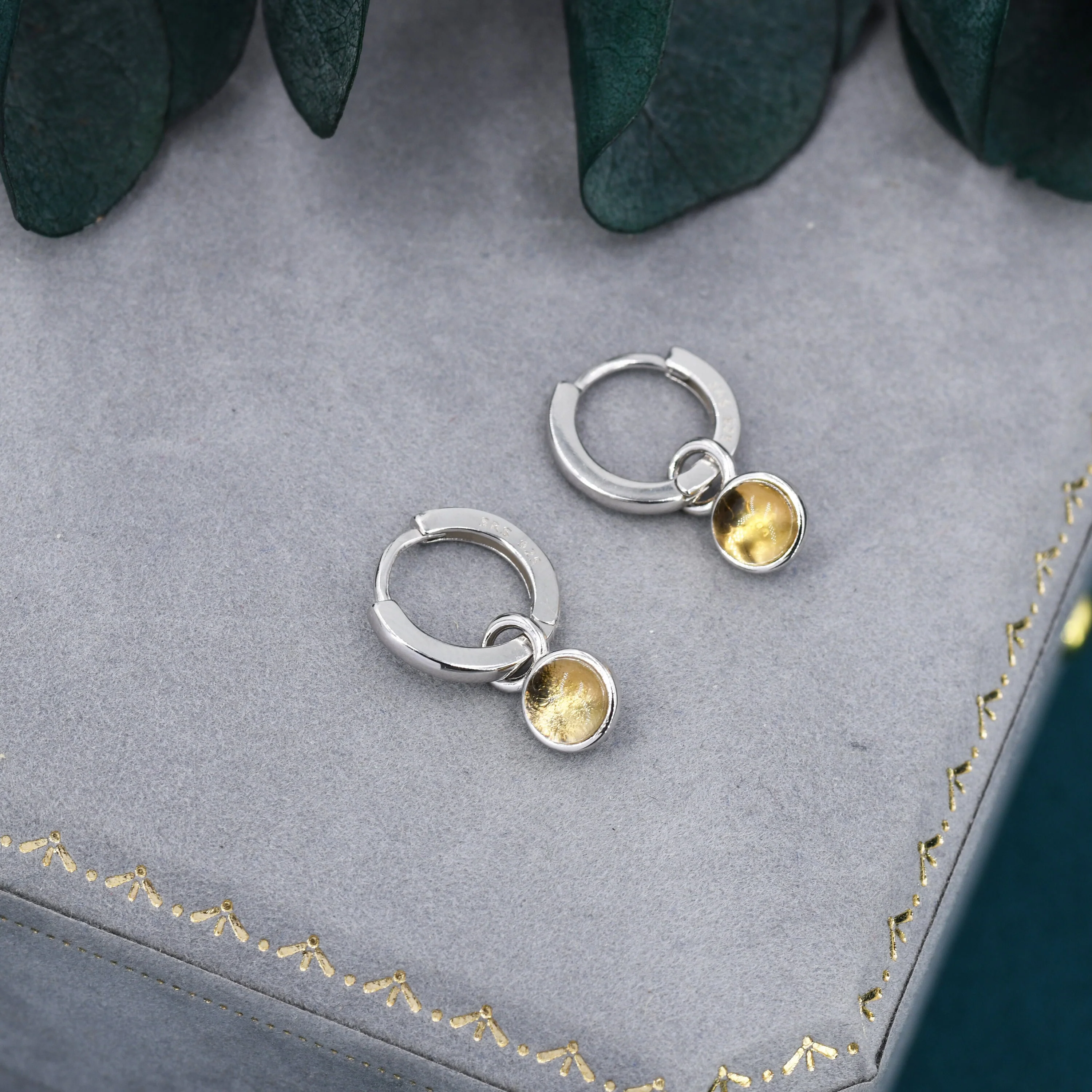 Genuine Citrine Hoop Earrings in Sterling Silver, Detachable Yellow Citrine Coin Dangle Hoop Earrings, Interchangeable, November Birthstone - Image 3