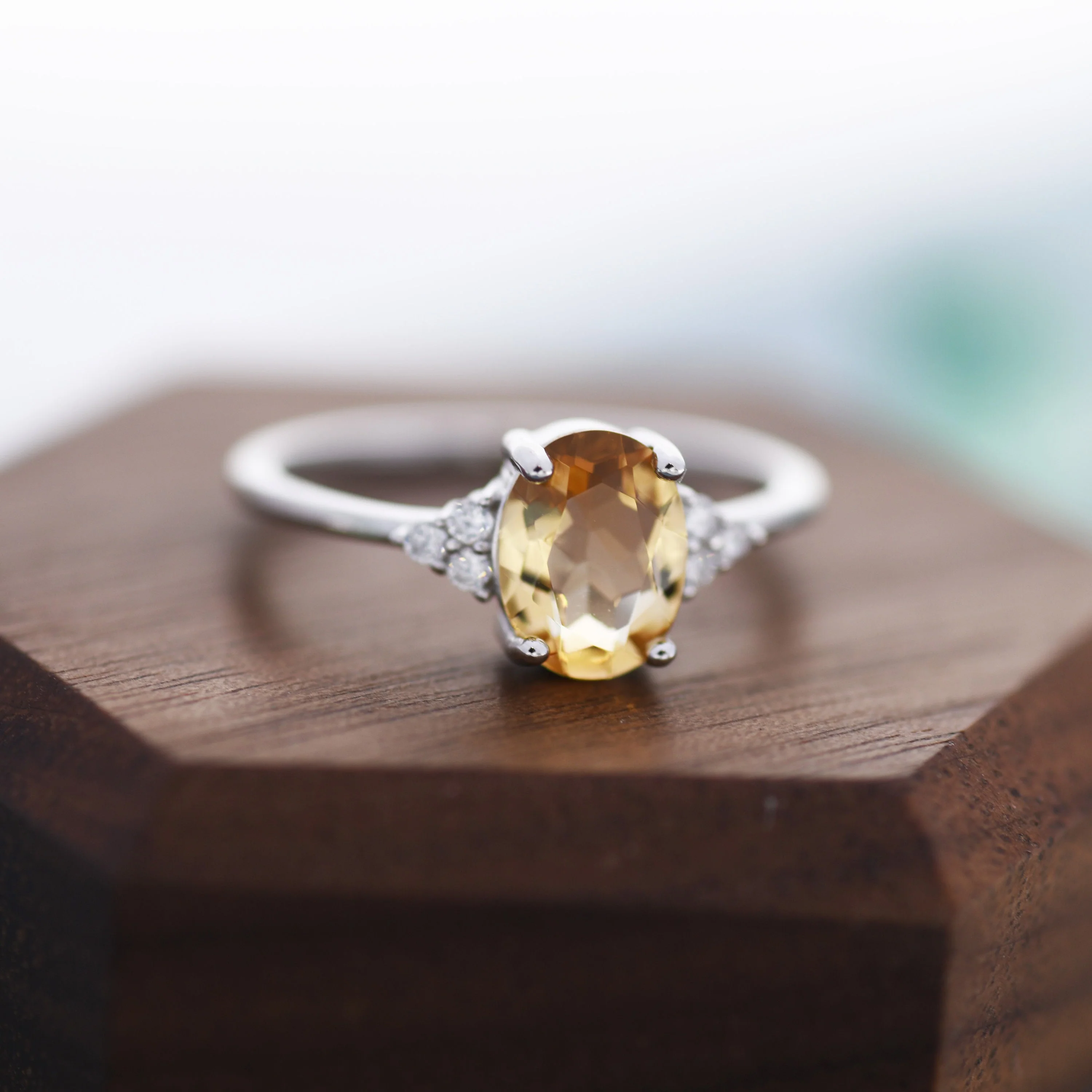 Genuine Citrine Oval Ring in Sterling Silver, Natural Yellow Citrine Ring, Three CZ, Vintage Inspired Design, US 5 - 8, November Birthstone - Image 7