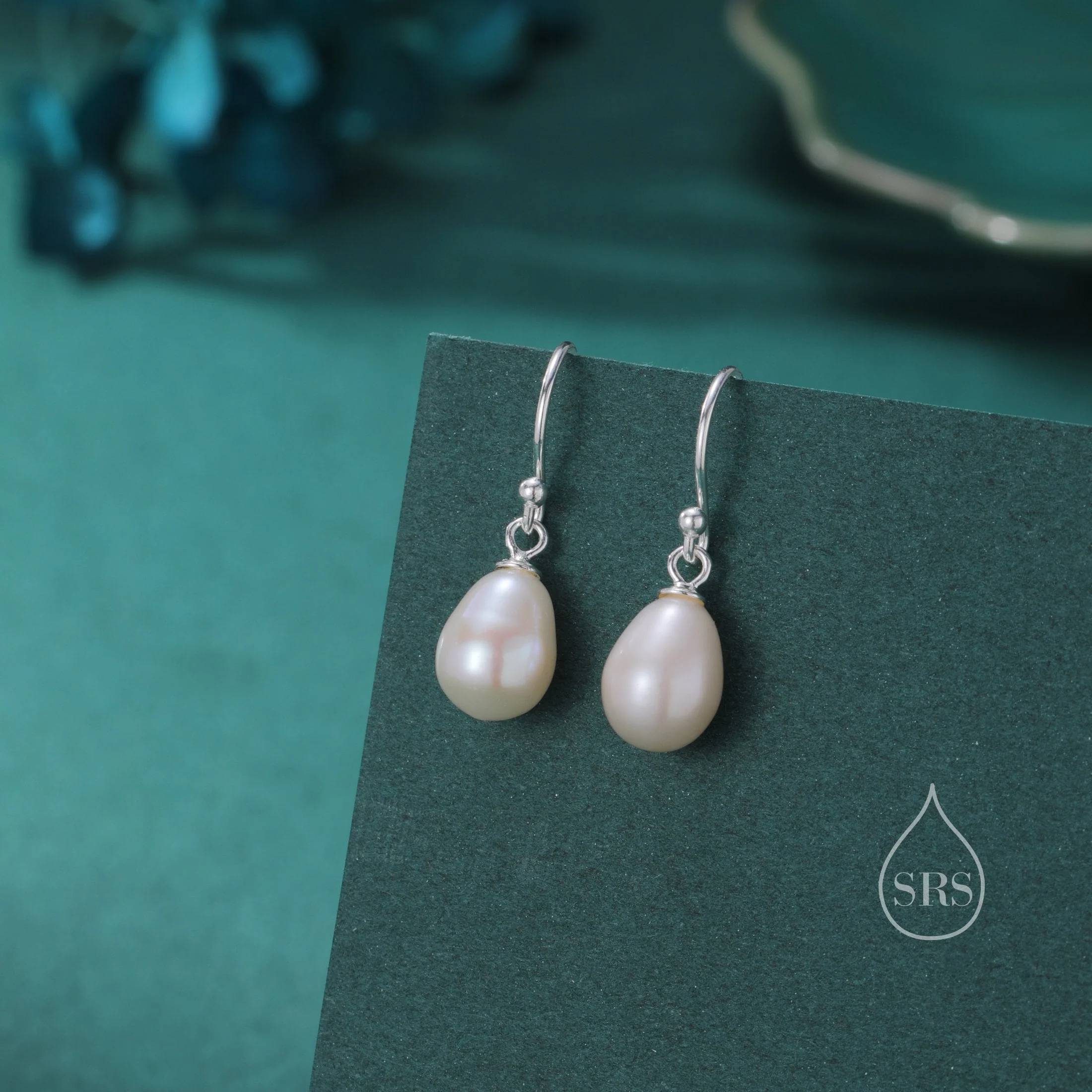 Genuine Droplet Freshwater Pearl Drop Hook Earrings in Sterling Silver, Silver or Gold, Delicate Pear Pearl Earrings, Genuine Pearls - Image 5