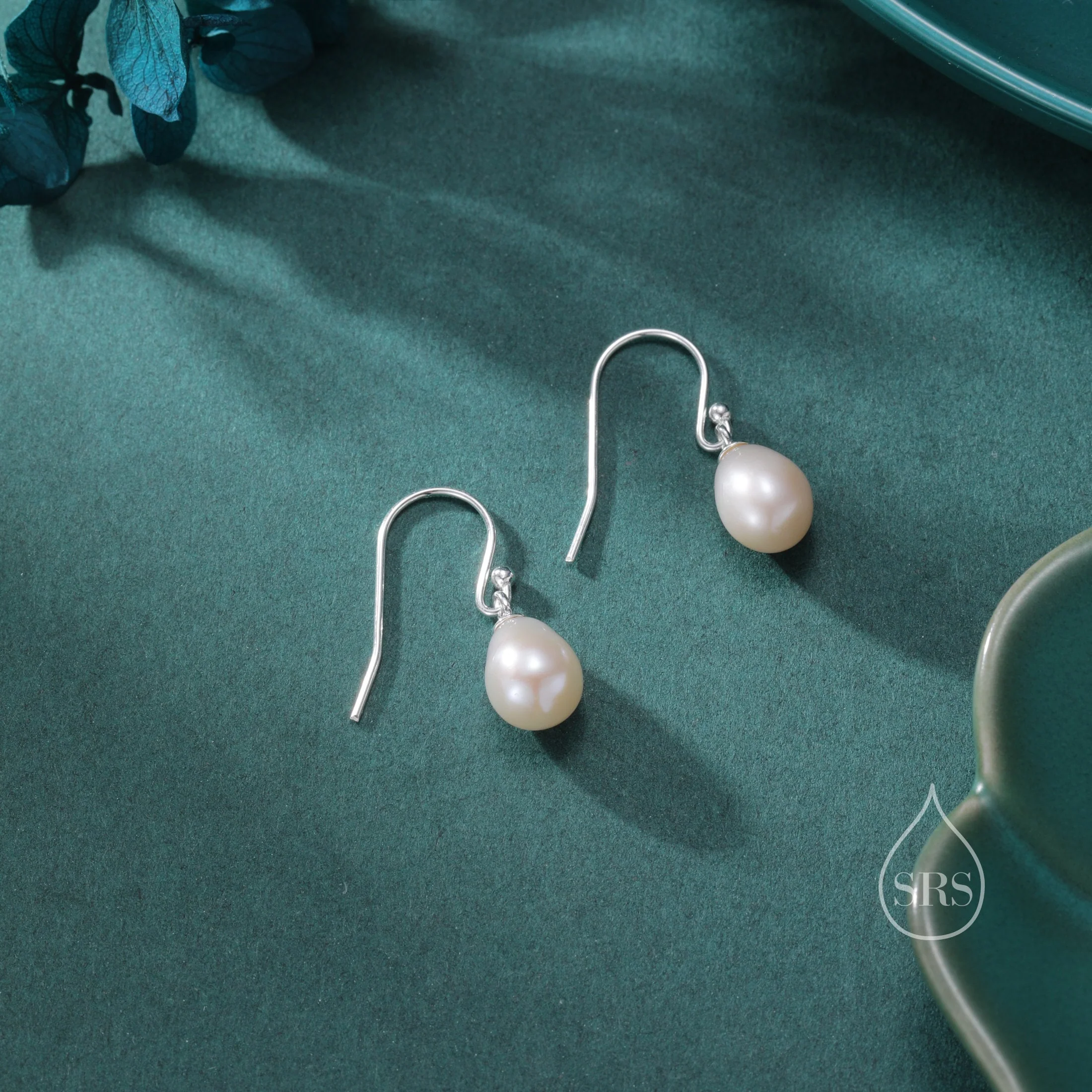 Genuine Droplet Freshwater Pearl Drop Hook Earrings in Sterling Silver, Silver or Gold, Delicate Pear Pearl Earrings, Genuine Pearls - Image 6