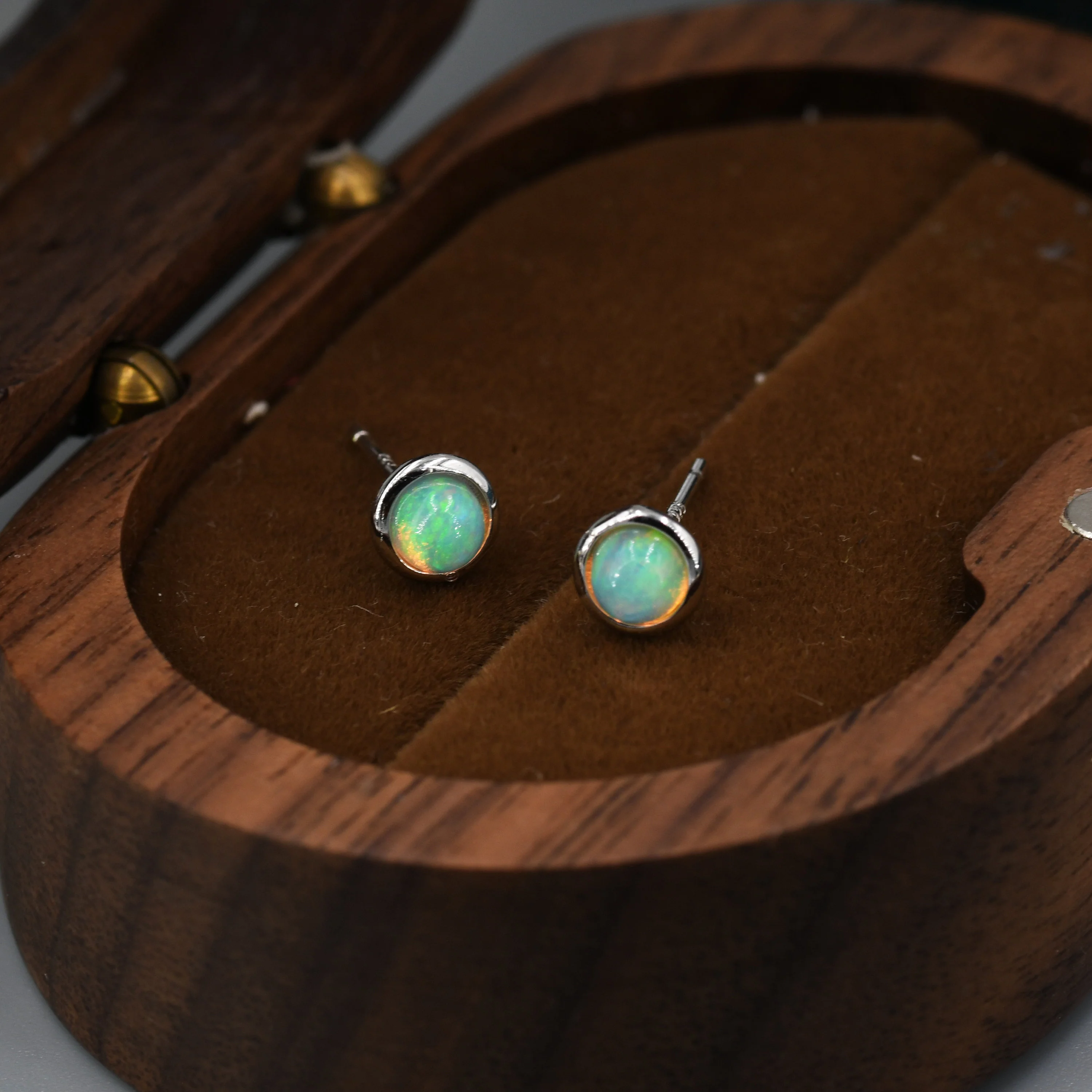 Genuine Ethiopian Opal Stone Stud Earrings in Sterling Silver, 5mm Opal Stud, Natural Semi-Precious Gemstones, Bezel, Minimalist Earrings - Image 4