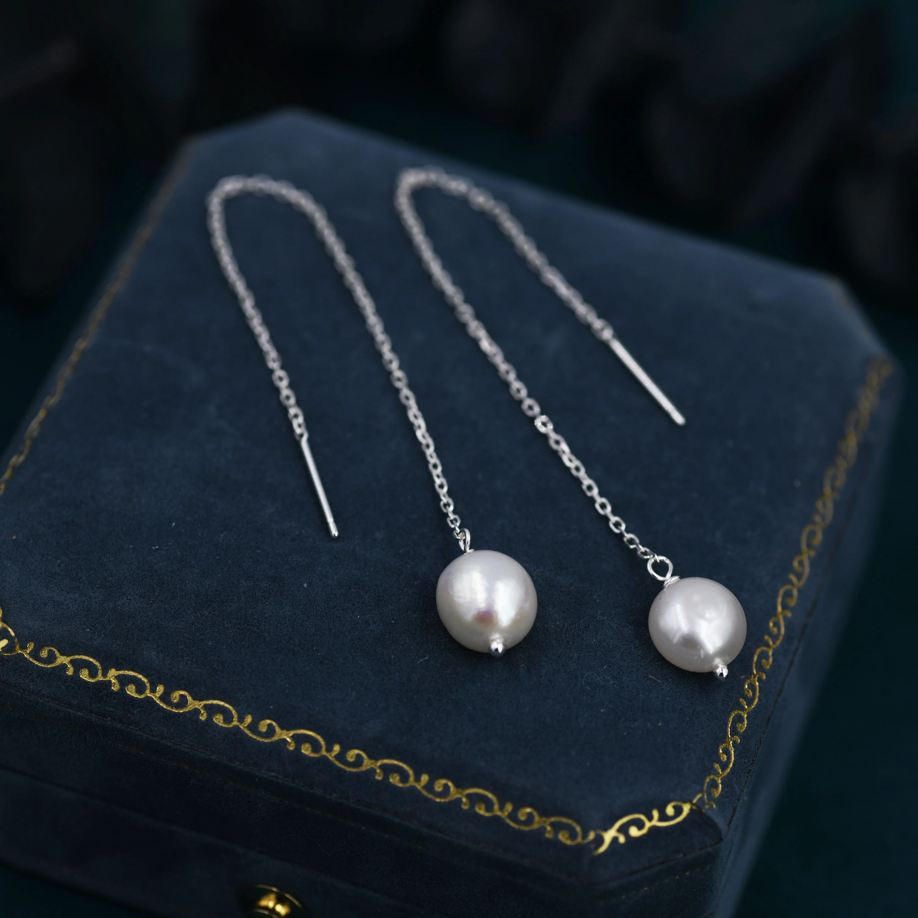 Genuine Fresh Water Pearl Threader Earrings in Sterling Silver, 9cm Long Ear Threaders, Natural Drop Baroque Pearl Ear Threaders, - Image 4