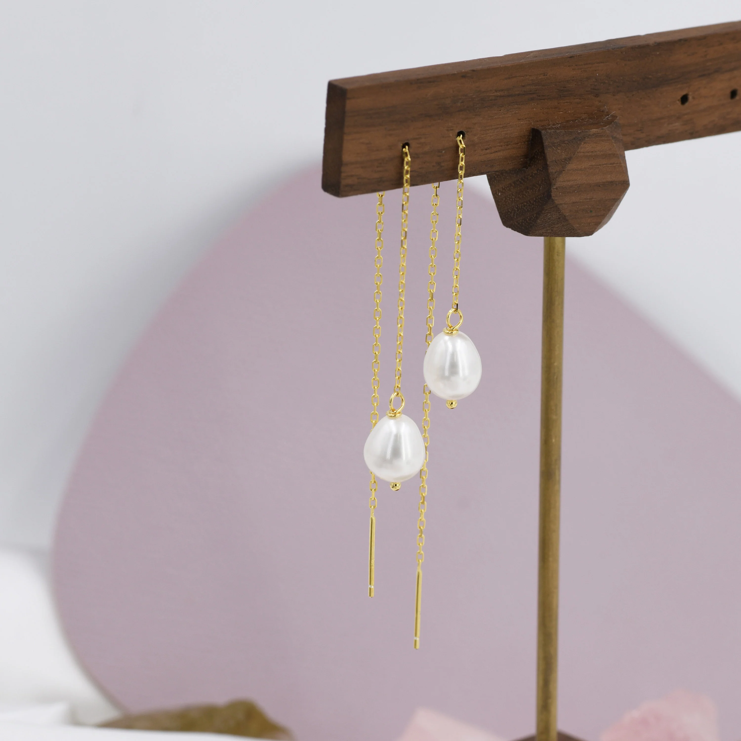 Genuine Fresh Water Pearl Threader Earrings in Sterling Silver, 9cm Ear Threaders, Long Threaders, Natural Drop Pearl Ear Threaders - Image 6