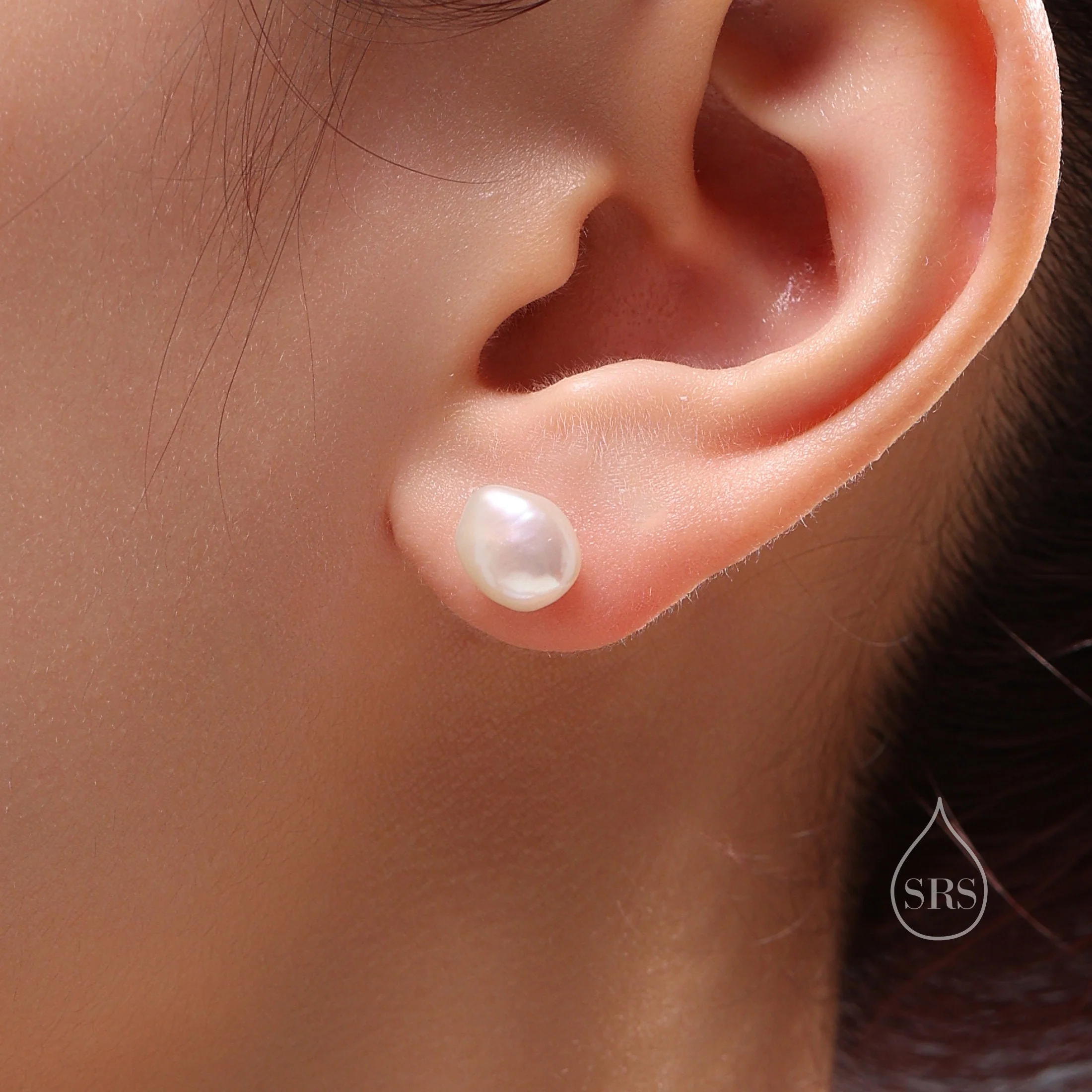 Keshi Pearls Drop Stud Earrings in Sterling Silver, Baroque Pearl, Genuine Freshwater Pearls Earrings, Simple and Minimalist, Contemporary - Image 8