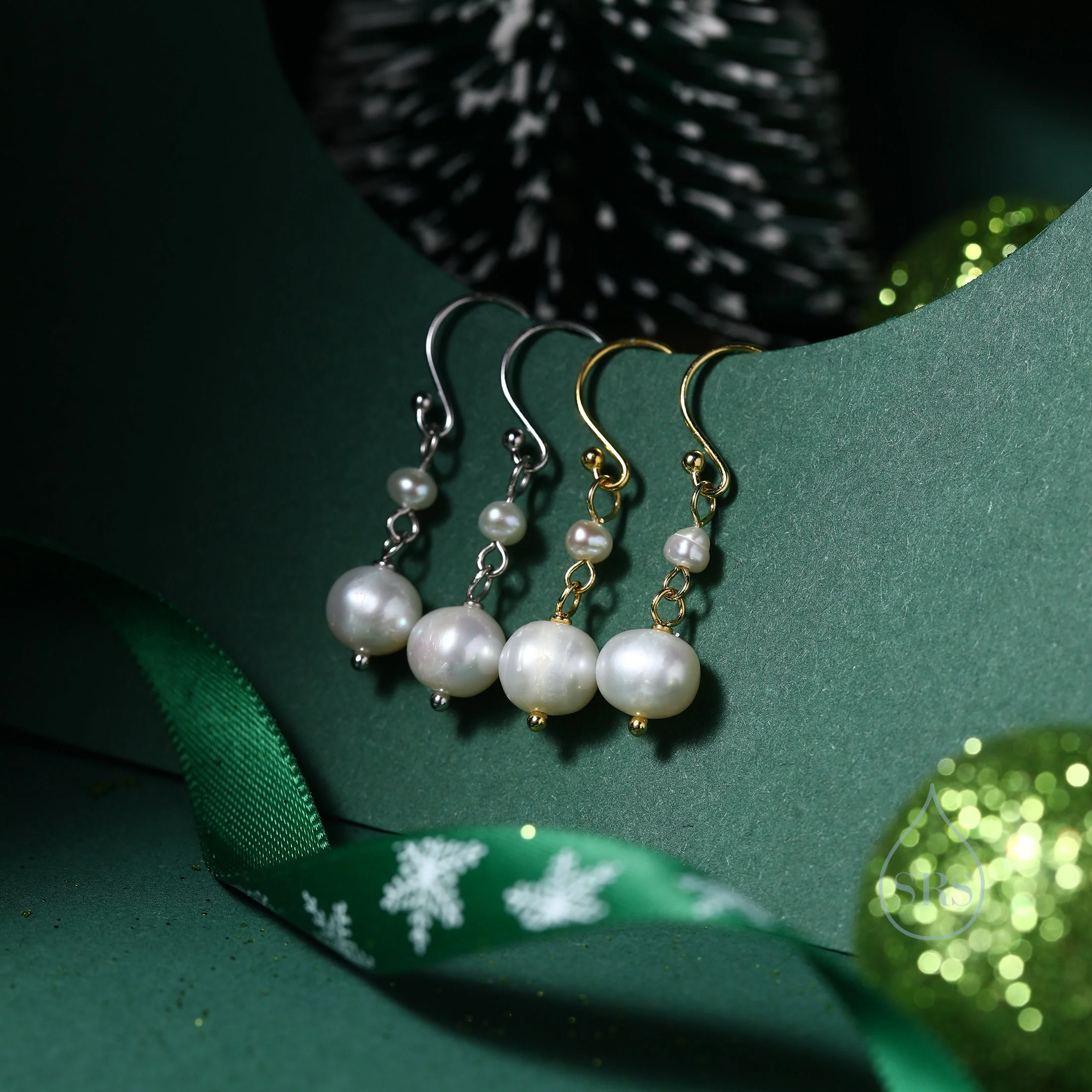 Genuine Freshwater Double Pearl Drop Hook Earrings in Sterling Silver, Delicate Keshi Pearl Earrings, Double Pearl Dangle Earrings - Image 4