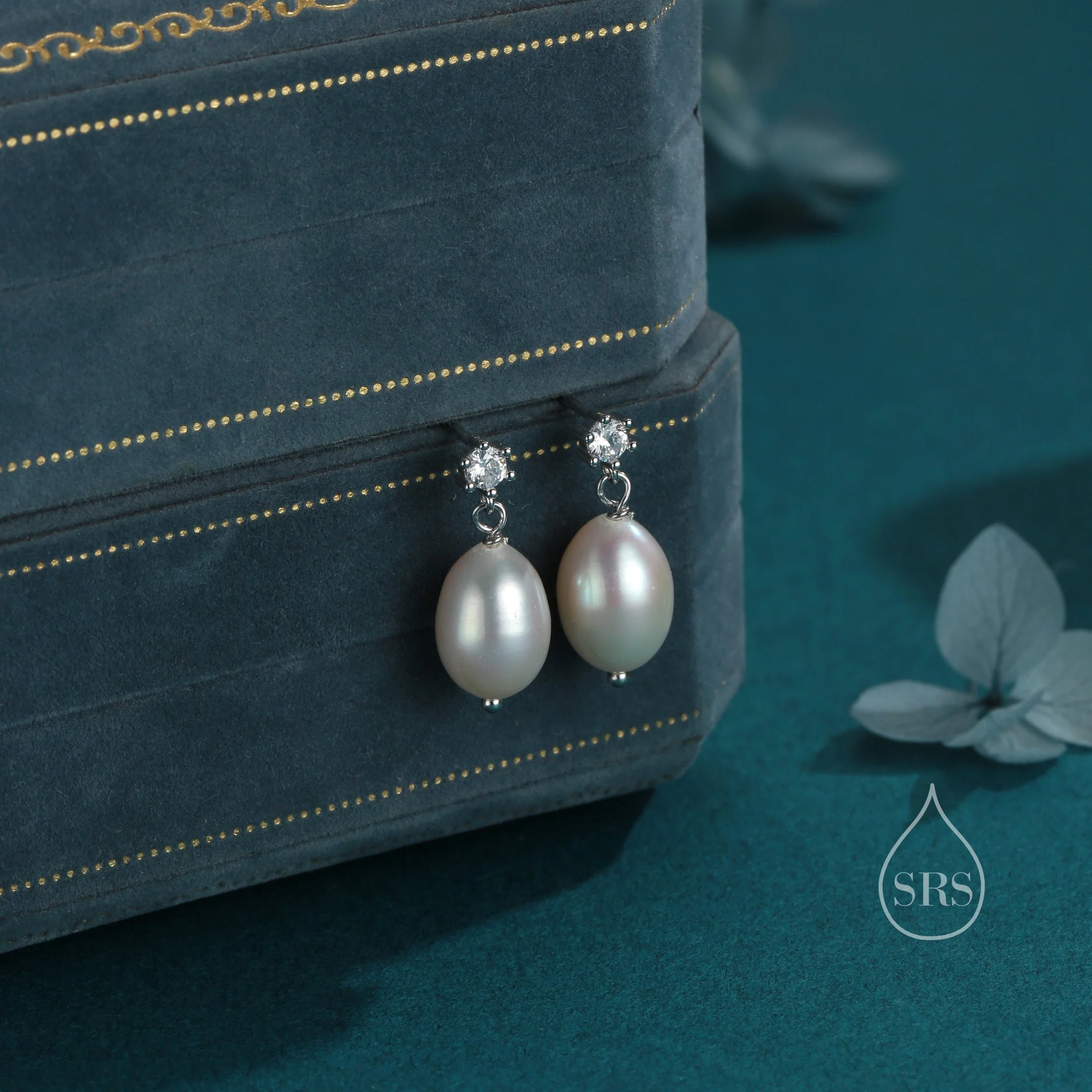 Genuine Freshwater Pearl and CZ Drop Earrings in Sterling Silver, Silver or Gold, Delicate Keshi Pearl Earrings, Genuine Pearl - Image 6
