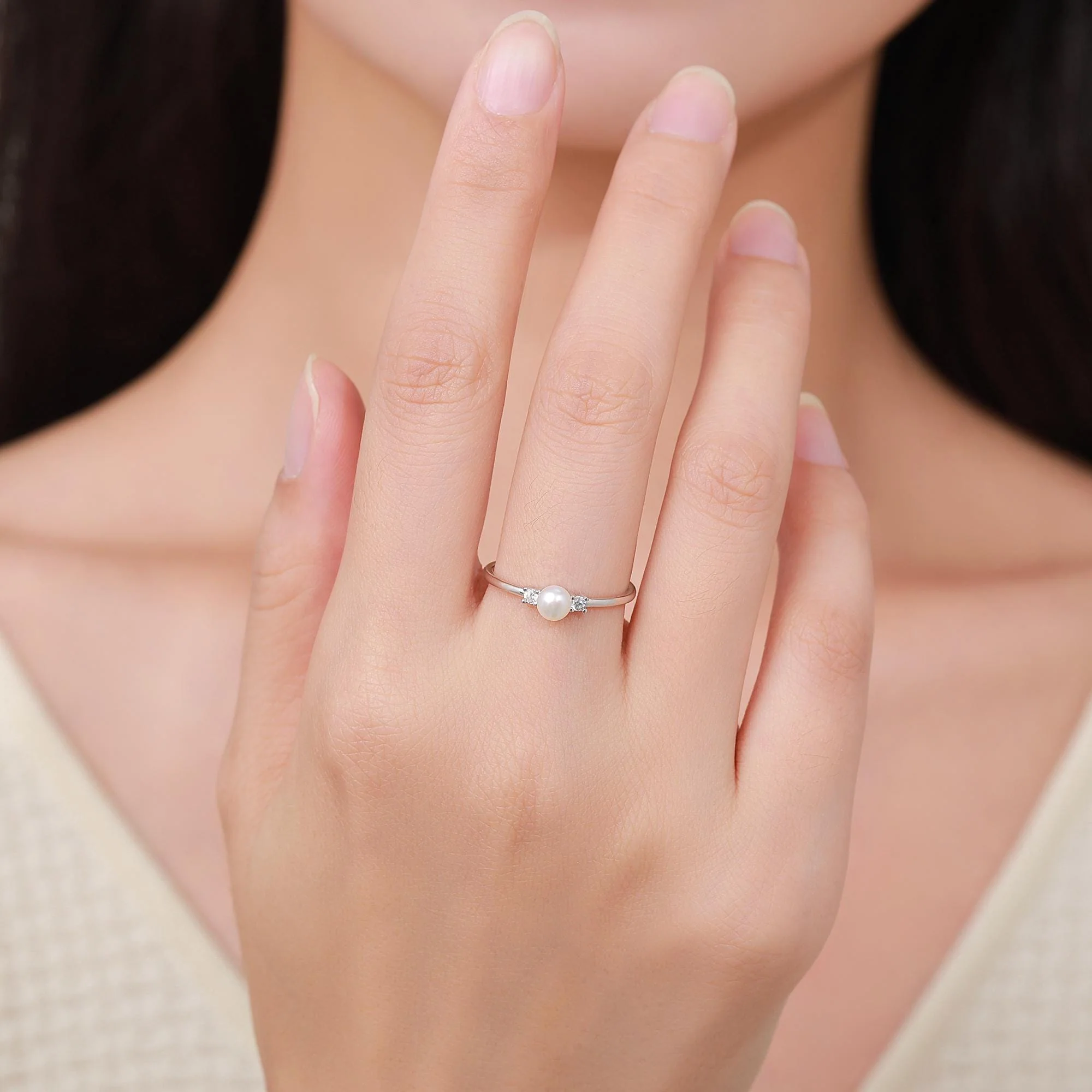 Genuine Freshwater Pearl and CZ Ring in Sterling Silver, Natural Pearl Ring, Real Pearl Ring in US 5 - 8 - Image 8