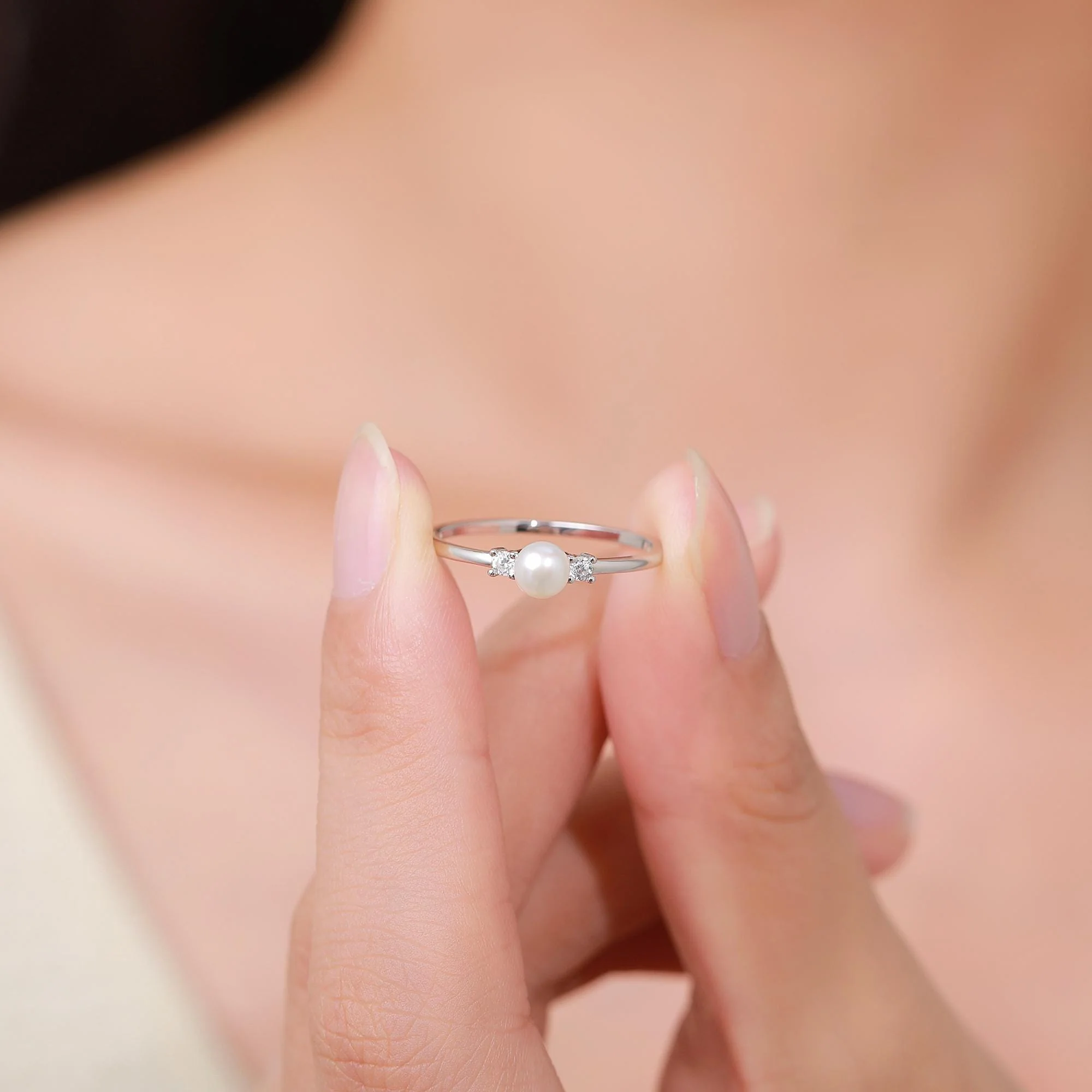 Genuine Freshwater Pearl and CZ Ring in Sterling Silver, Natural Pearl Ring, Real Pearl Ring in US 5 - 8 - Image 9