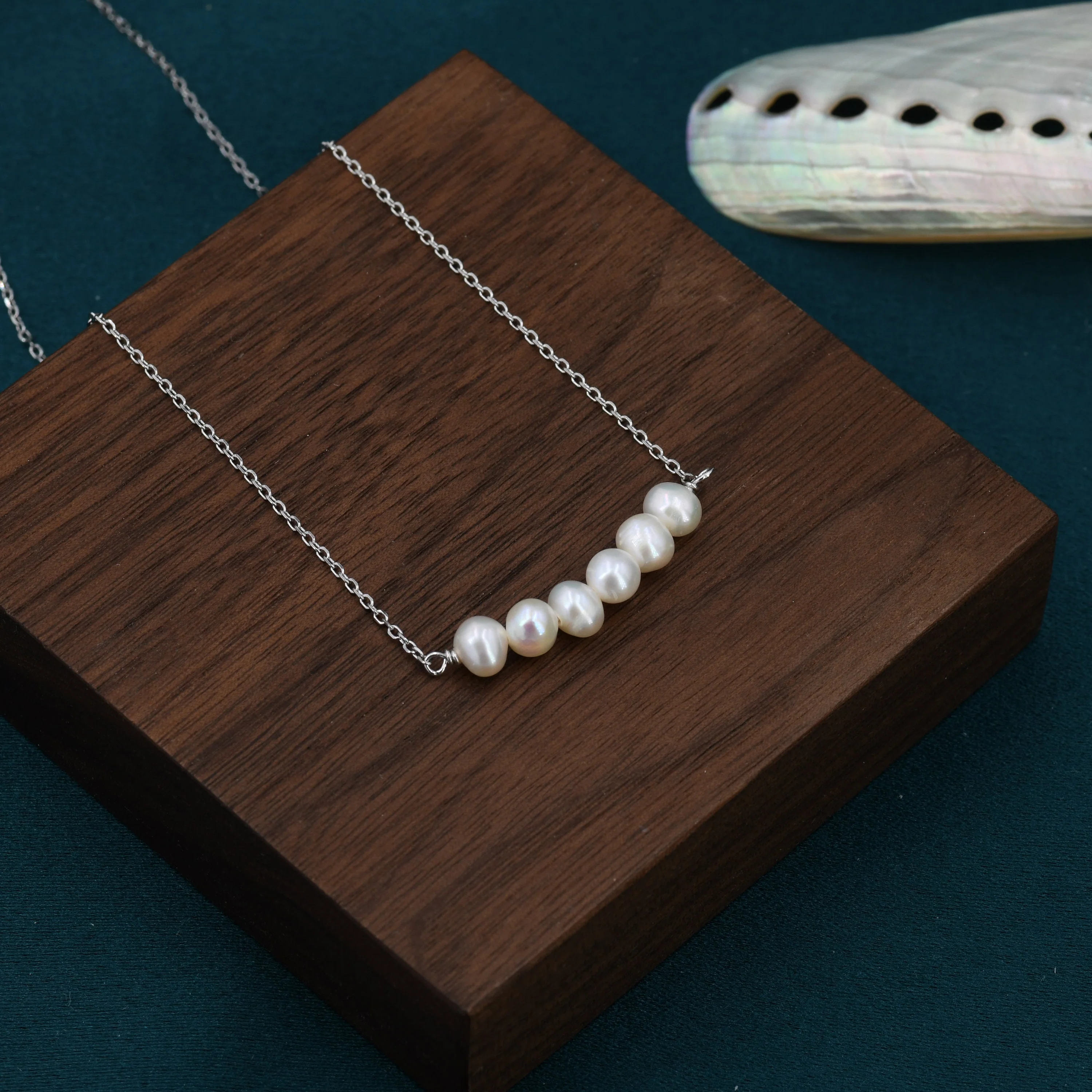 Genuine Freshwater Pearl Bar Pendant Necklace in Sterling Silver, Irregular Shaped Baroque Pearl Necklace, Delicate Keshi Pearl Necklace - Image 4
