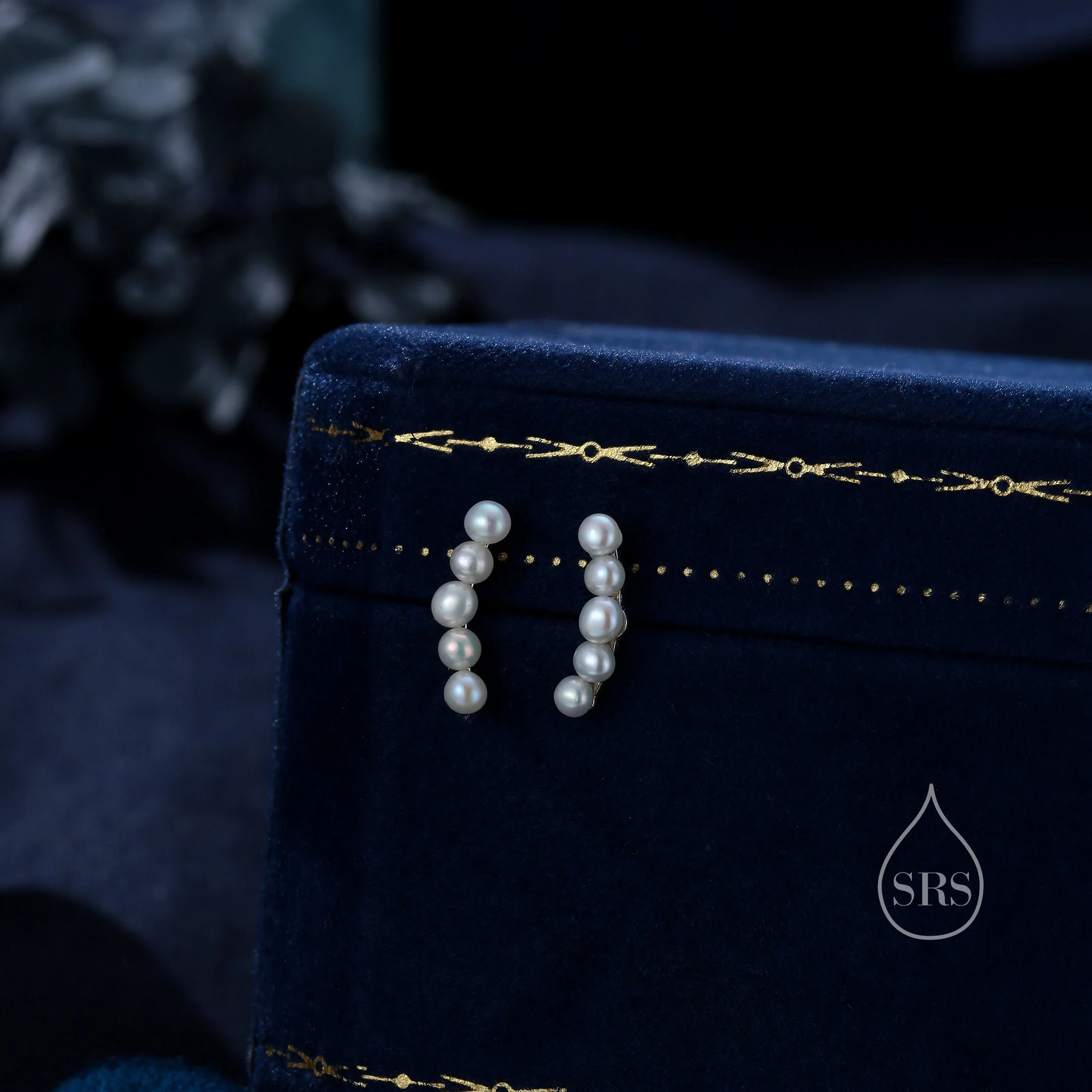 Genuine Freshwater Pearl Curved Bar Earrings in Sterling Silver, Delicate Keshi Pearl Bar Earrings, Pearl Smile Stud Earrings - Image 3