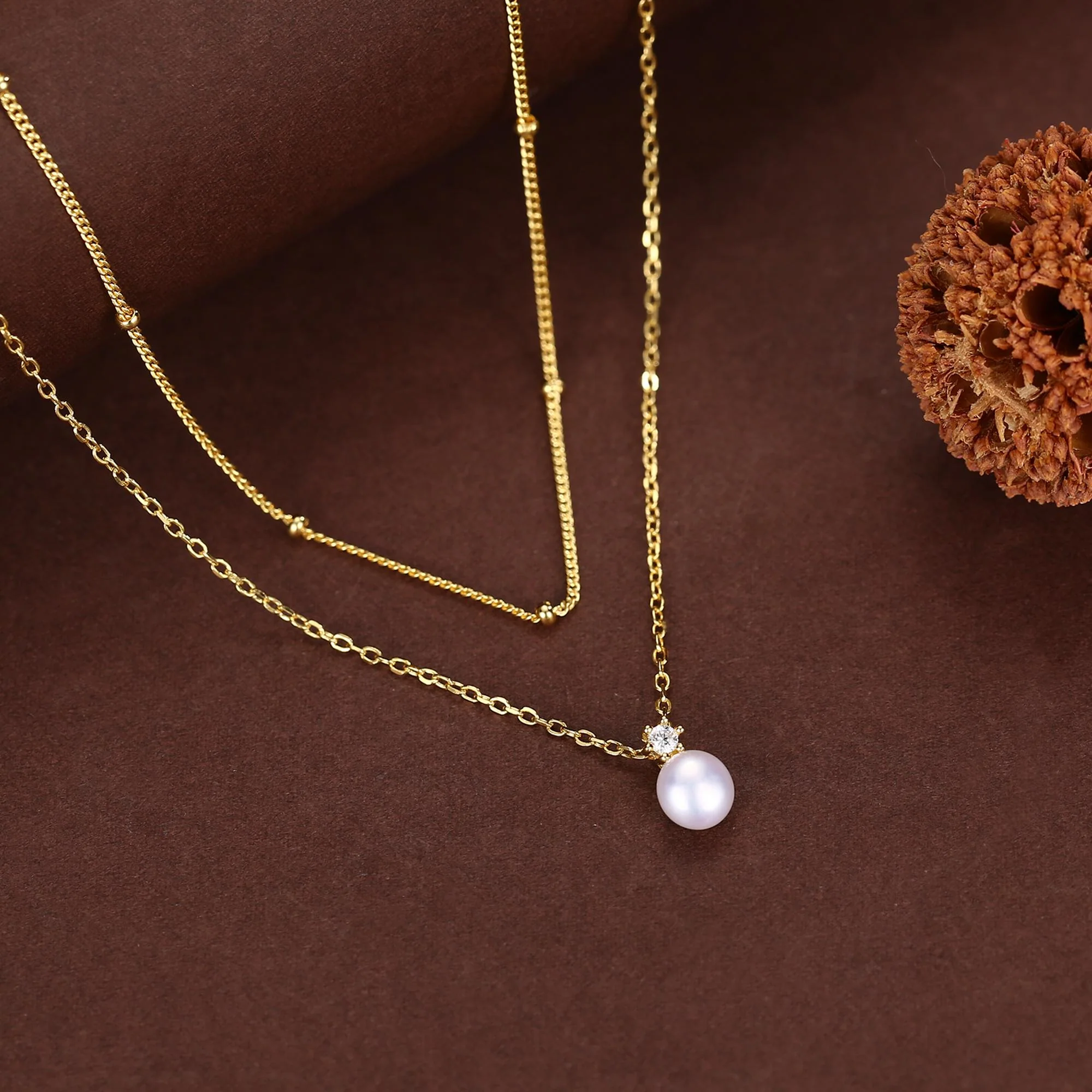 Genuine Freshwater Pearl Double Layer Pendant Necklace in Sterling Silver - Image 5
