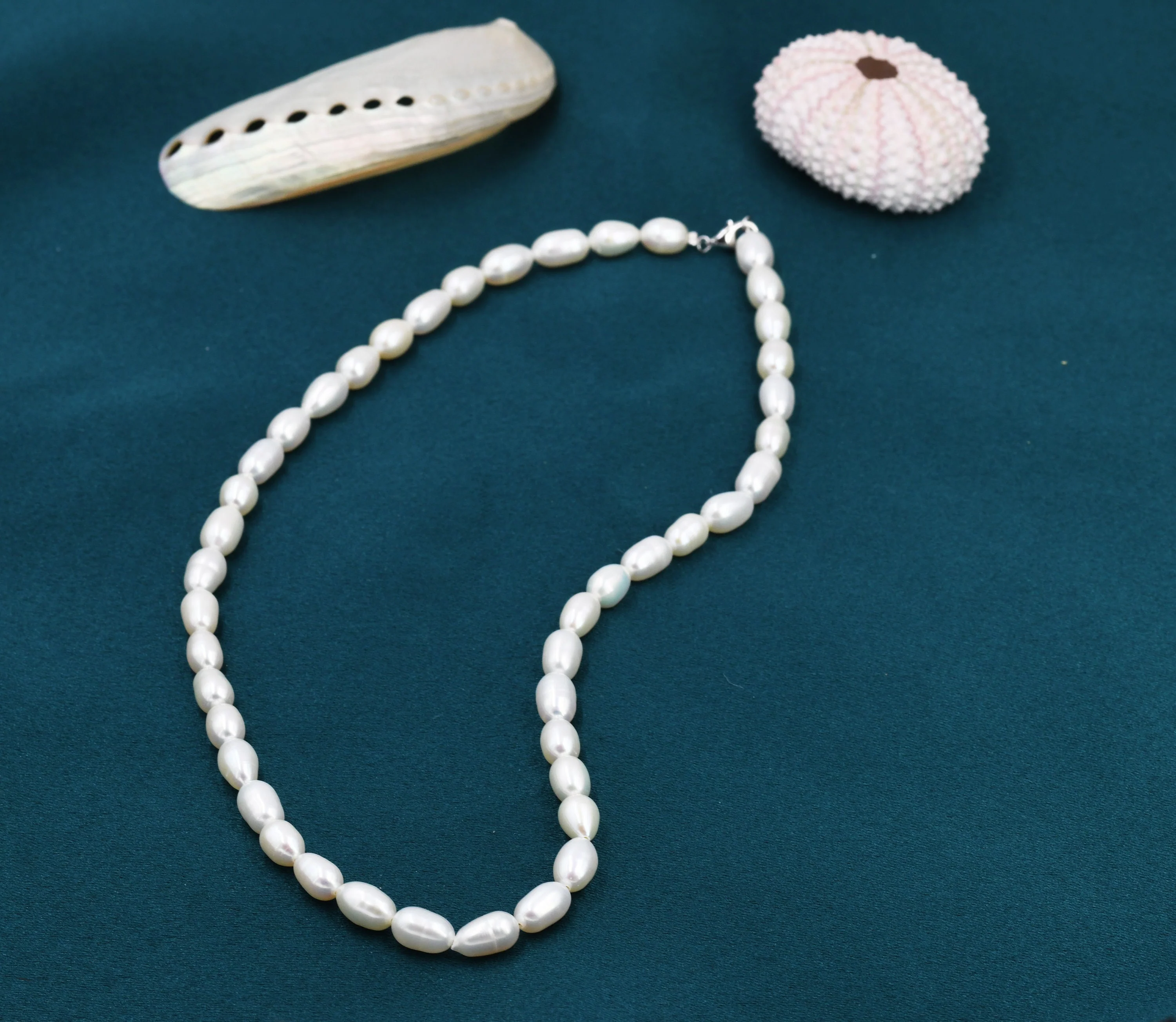 Genuine Freshwater Pearl Necklace in Sterling Silver, Slightly Irregular Shape Oval Round Fresh Water Pearl Necklace, Baroque Pearl Necklace - Image 2