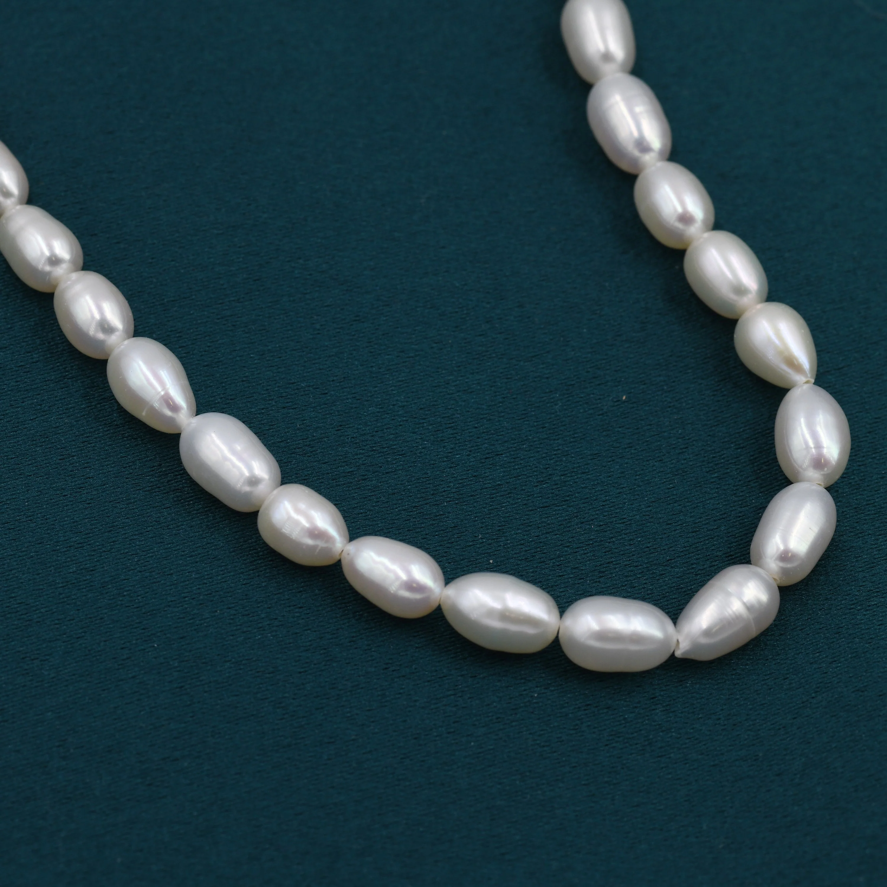 Genuine Freshwater Pearl Necklace in Sterling Silver, Slightly Irregular Shape Oval Round Fresh Water Pearl Necklace, Baroque Pearl Necklace - Image 3