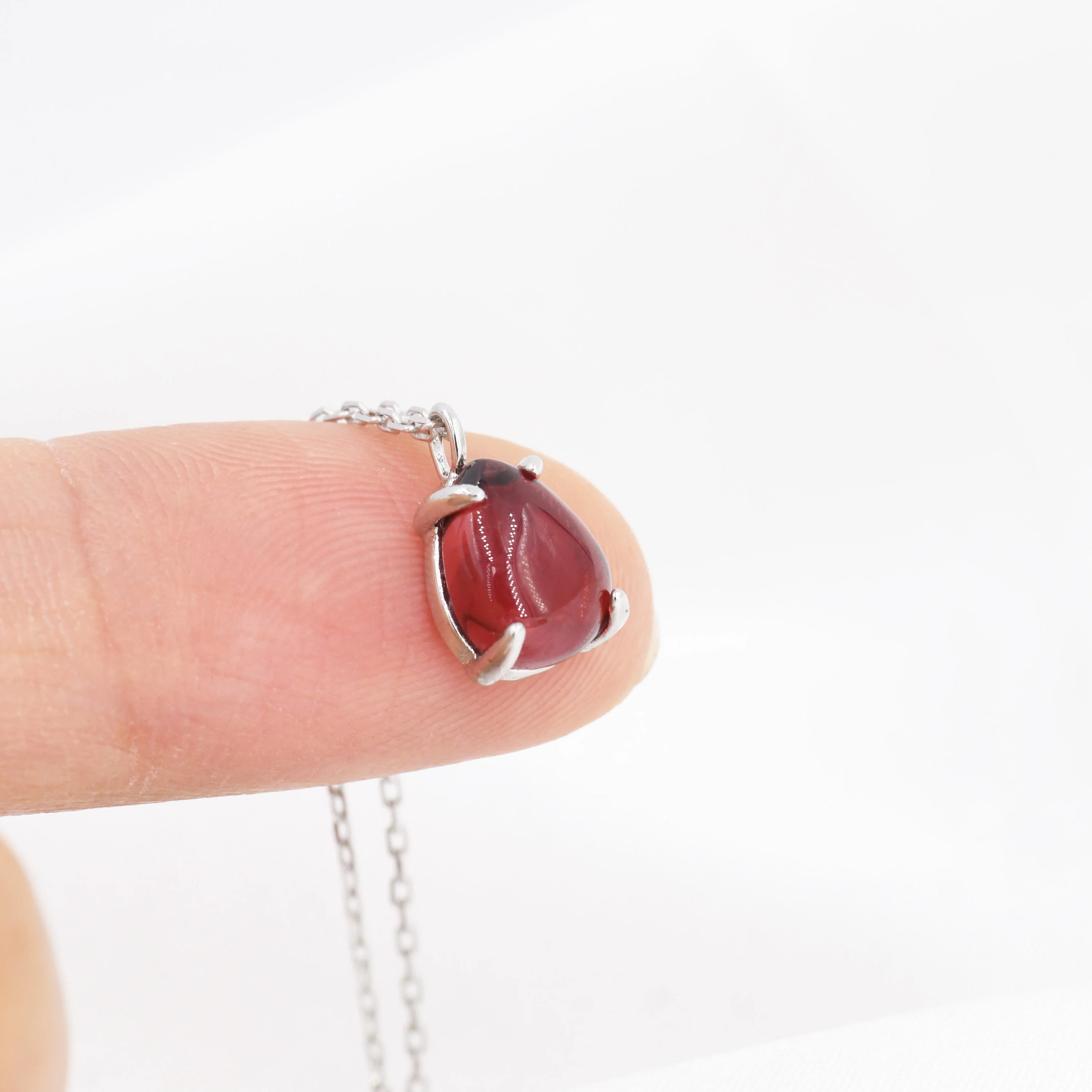 Genuine Garnet Crystal Pear Necklace in Sterling Silver, Droplet Cabochon Natural Garnet Stone Necklace, January Birthstone - Image 5
