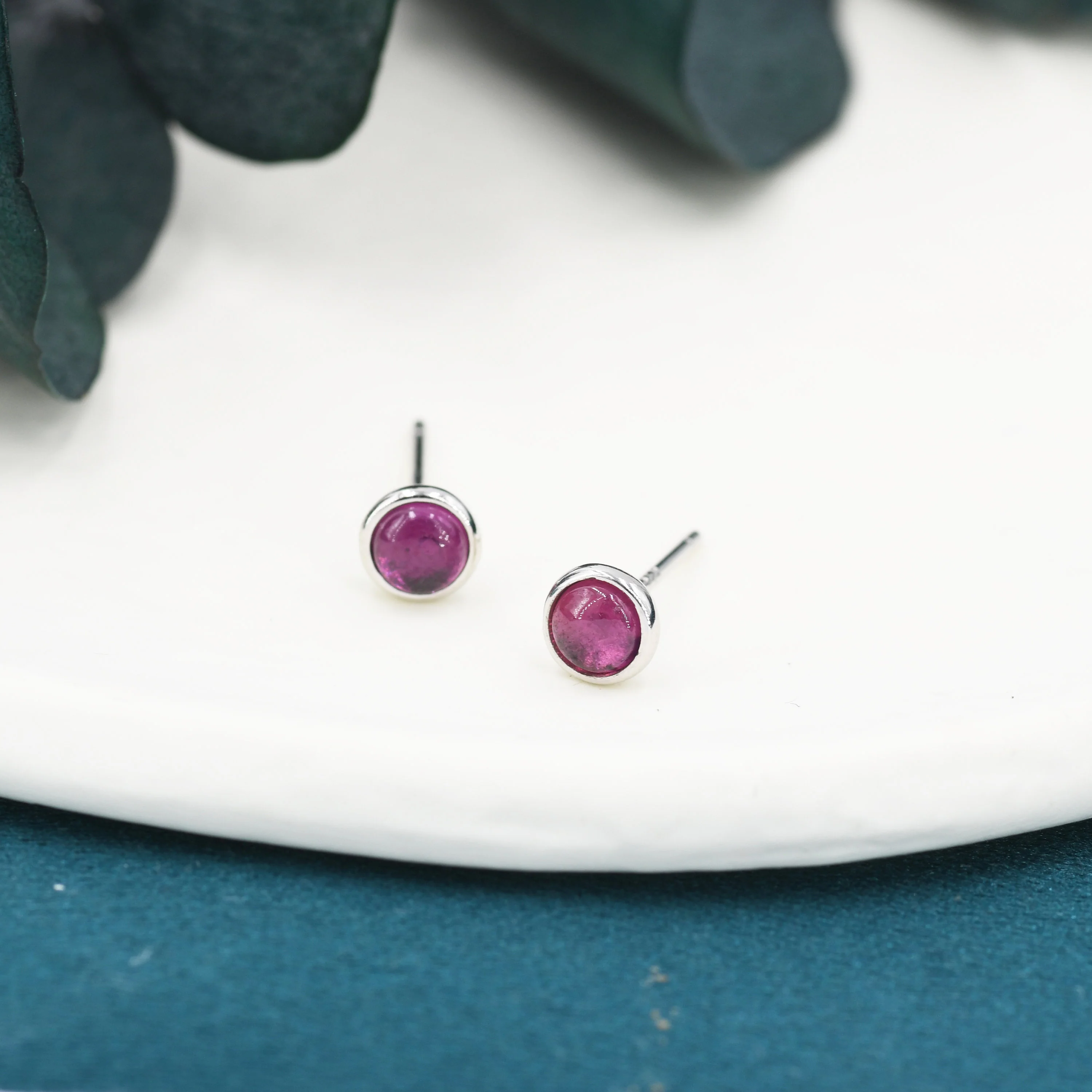 Genuine Garnet Crystal Stud Earrings in Sterling Silver, 4mm Natural Garnet Stud Earrings, January Birthstone - Image 2