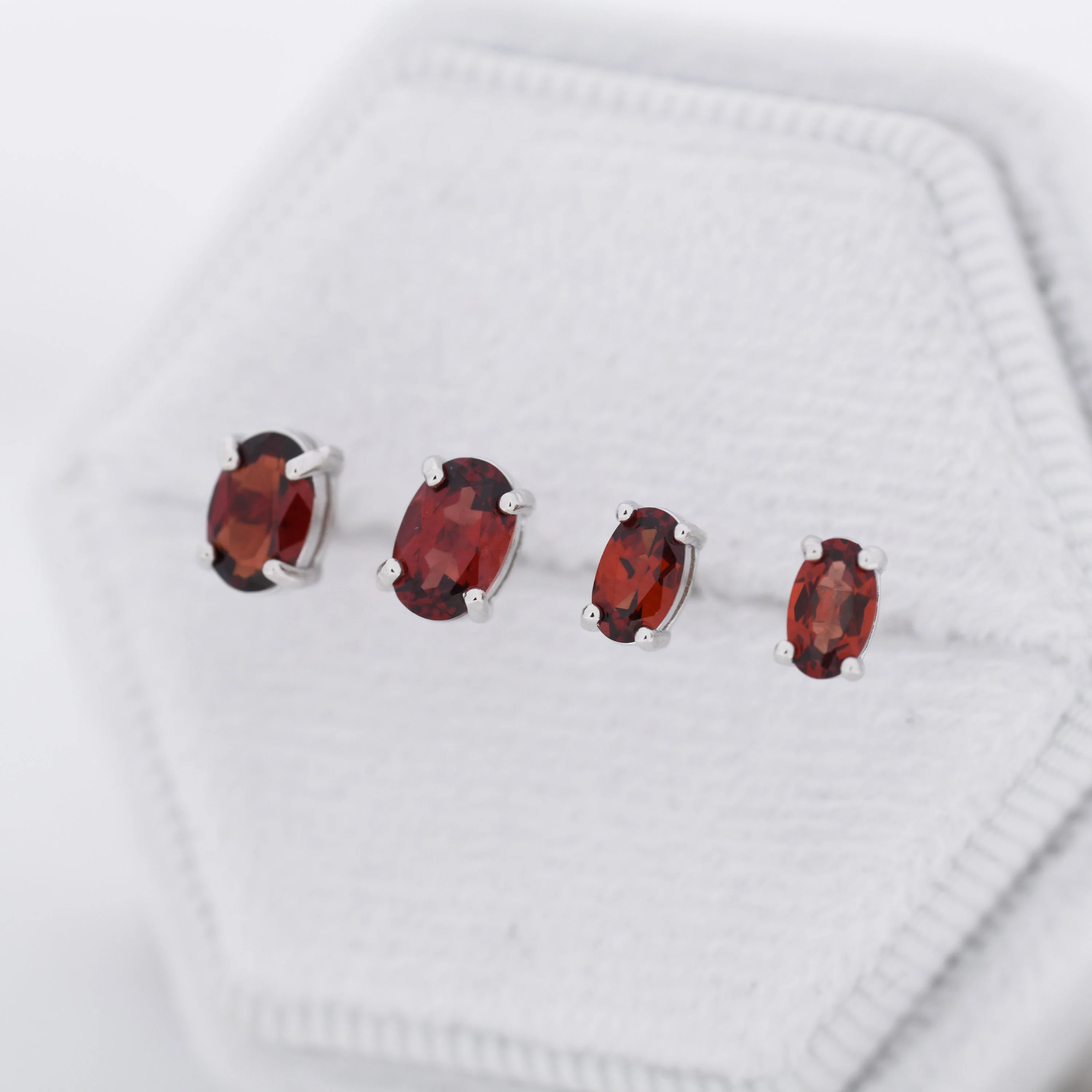 Genuine Garnet Crystal Stud Earrings in Sterling Silver, Natural Red Garnet Oval Earrings, January Birthstone - Image 4