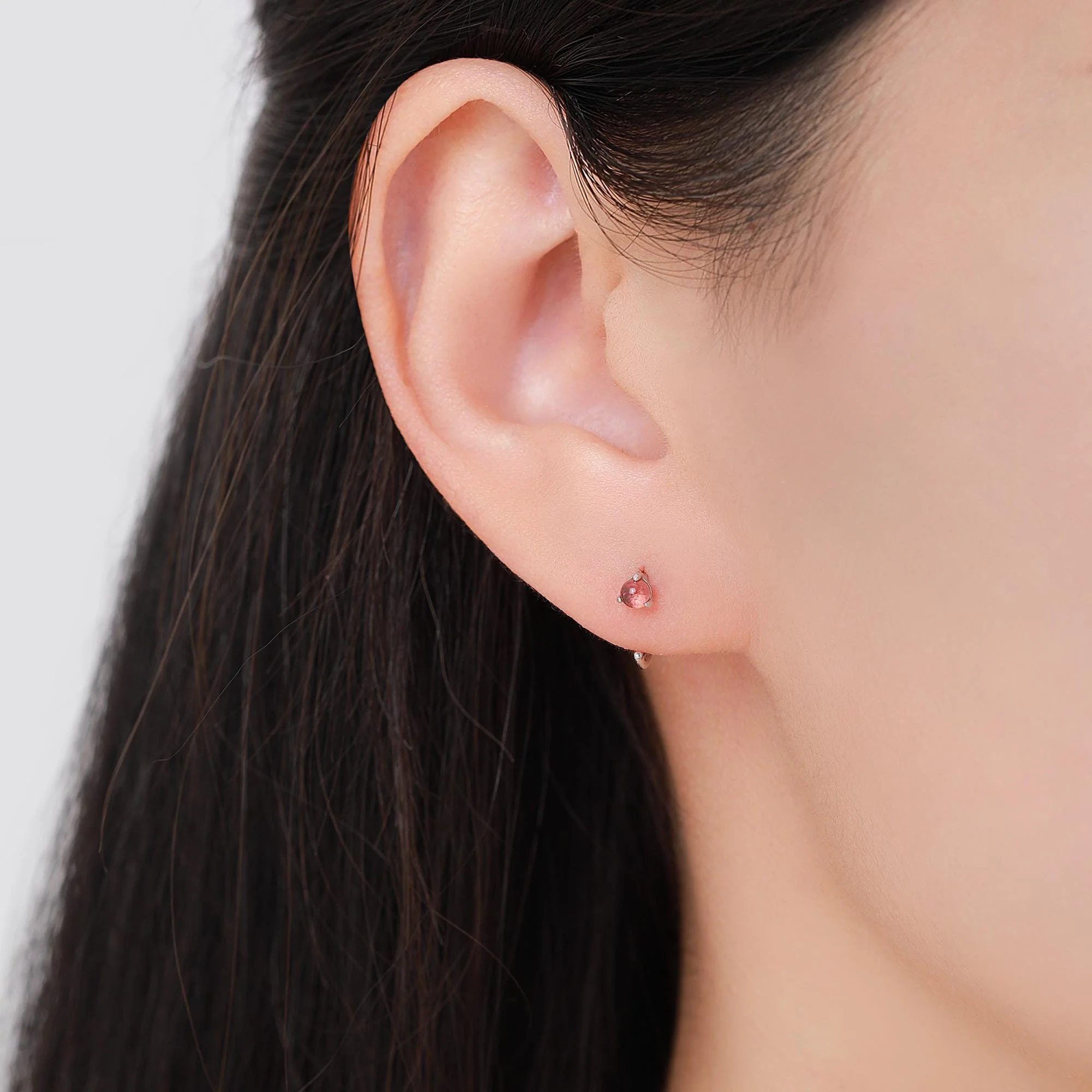 Genuine Garnet Huggie Hoop Earrings in Sterling Silver, 3mm Natural Garnet Open Hoops, Pull Through Threaders, Half Hoops, C Shape Hoops - Image 7