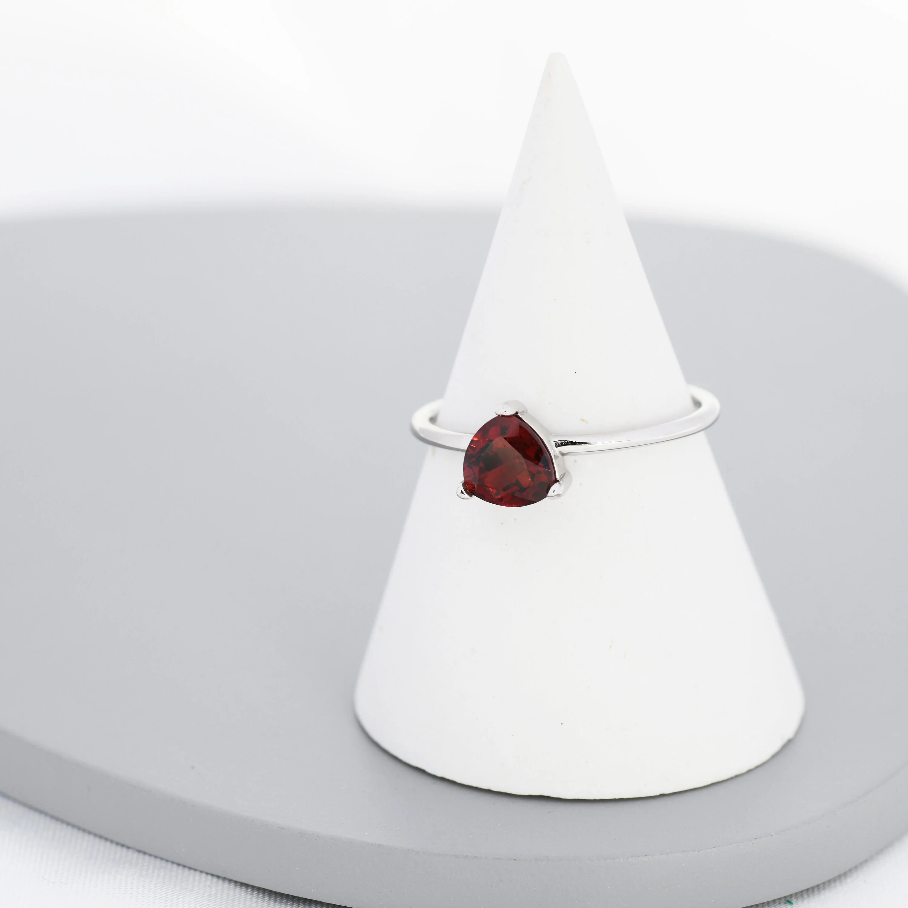 Genuine Garnet Ring in Sterling Silver, Natural Trillion Cut Red Garnet Ring, Stacking Rings, US 5-8 - Image 3
