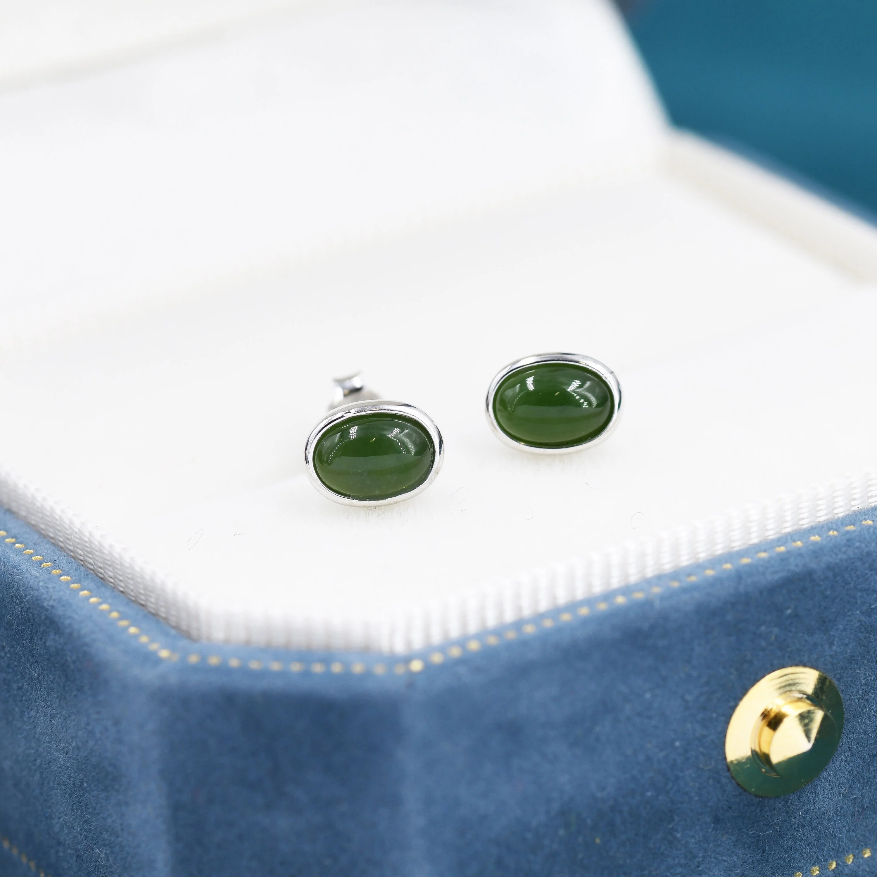 Genuine Green Japer Jade Stone Oval Stud Earrings in Sterling Silver, Jade Stud, Natural Jade Gemstones,  Bezel, Minimalist  Earrings - Image 5