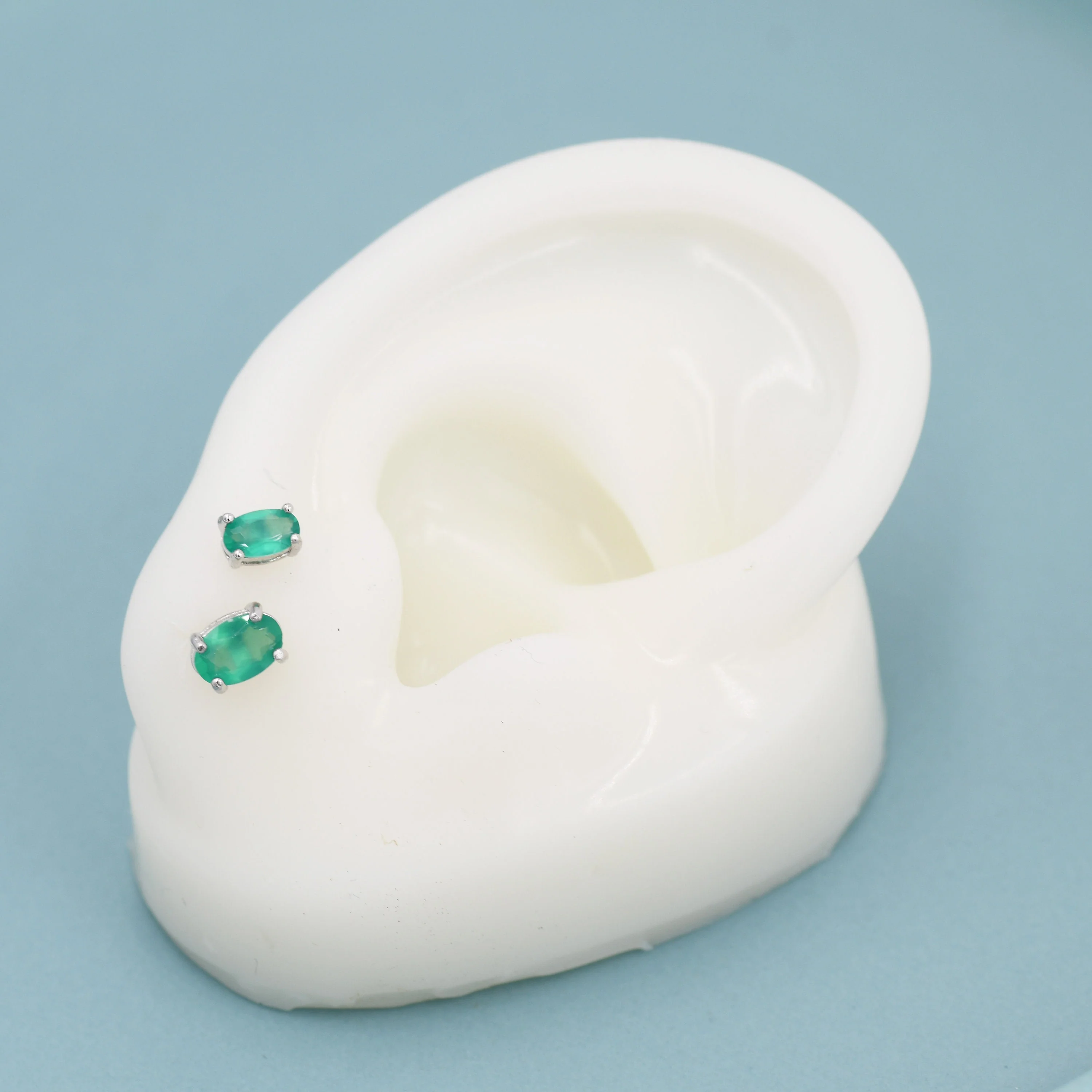 Genuine Green Onyx Crystal Stud Earrings in Sterling Silver, Natural Green Onyx Oval Stud Earrings, - Image 9