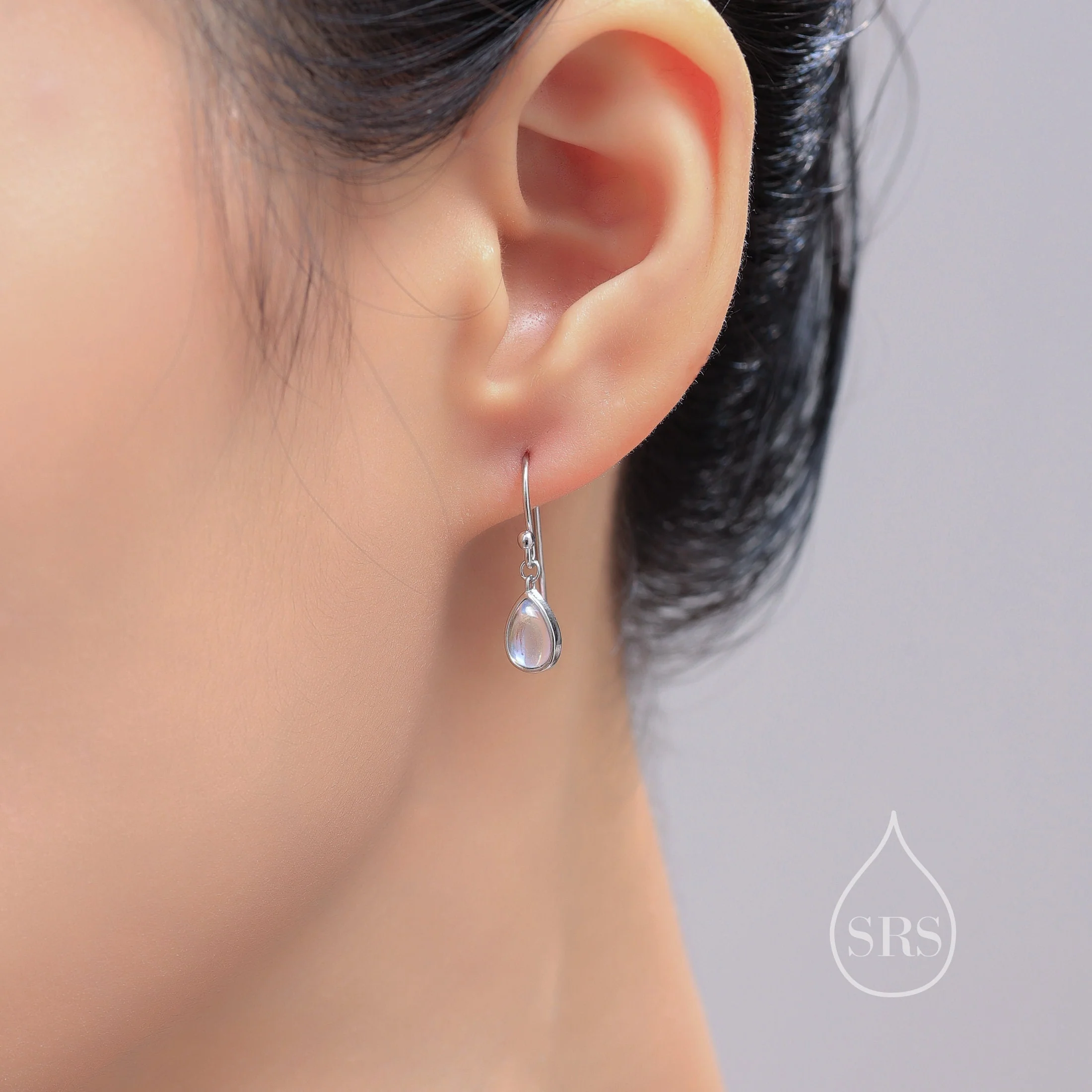 Genuine Green Onyx Droplet Drop Hook Earrings in Sterling Silver, Delicate Natural Green Onyx Earrings, Pear Shape Green Chalcedony Earrings - Image 5