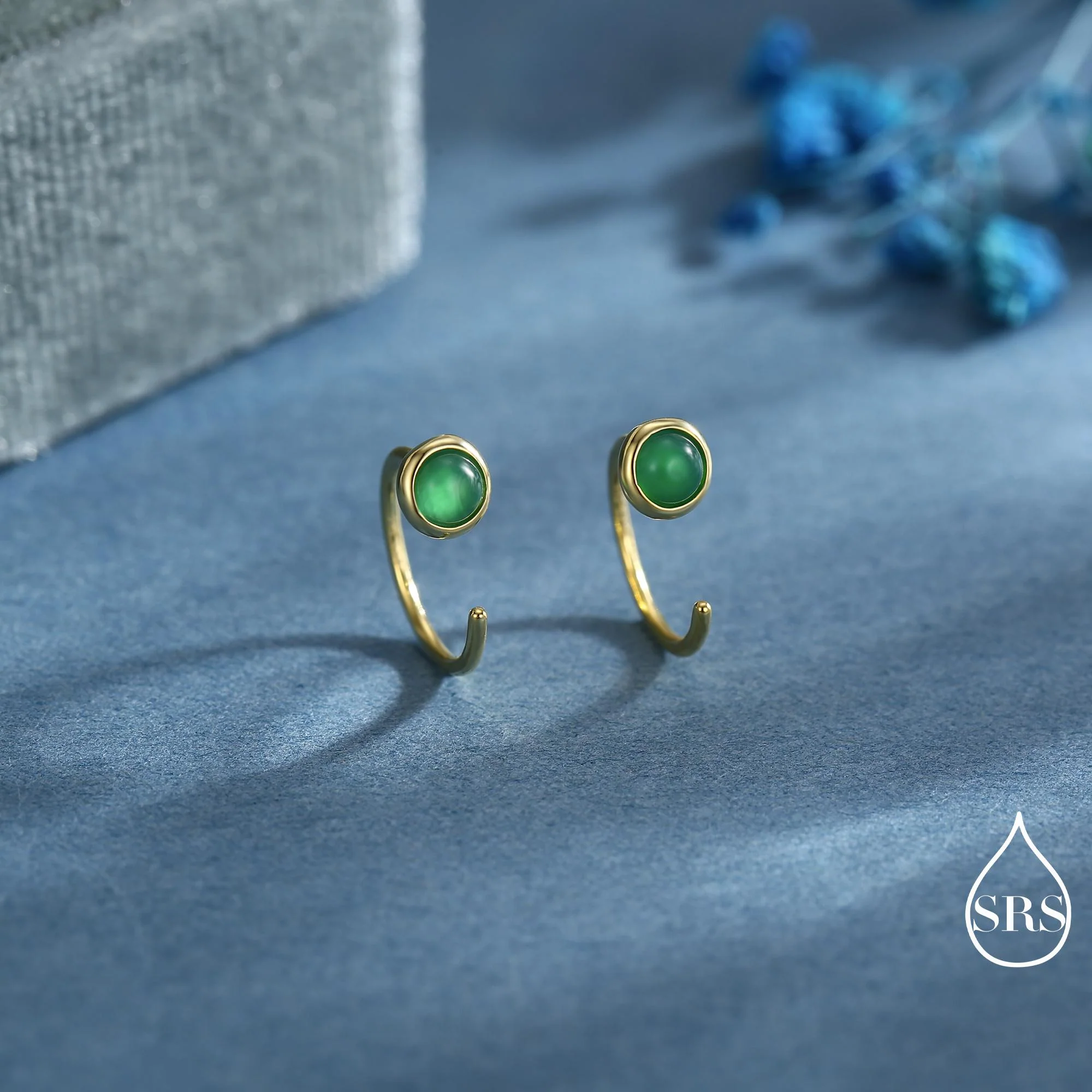 Genuine Green Onyx Huggie Hoop Earrings in Sterling Silver, 3mm Natural Green Onyx Open Hoops, Pull Through Threaders, Half Hoops, C Shape - Image 7