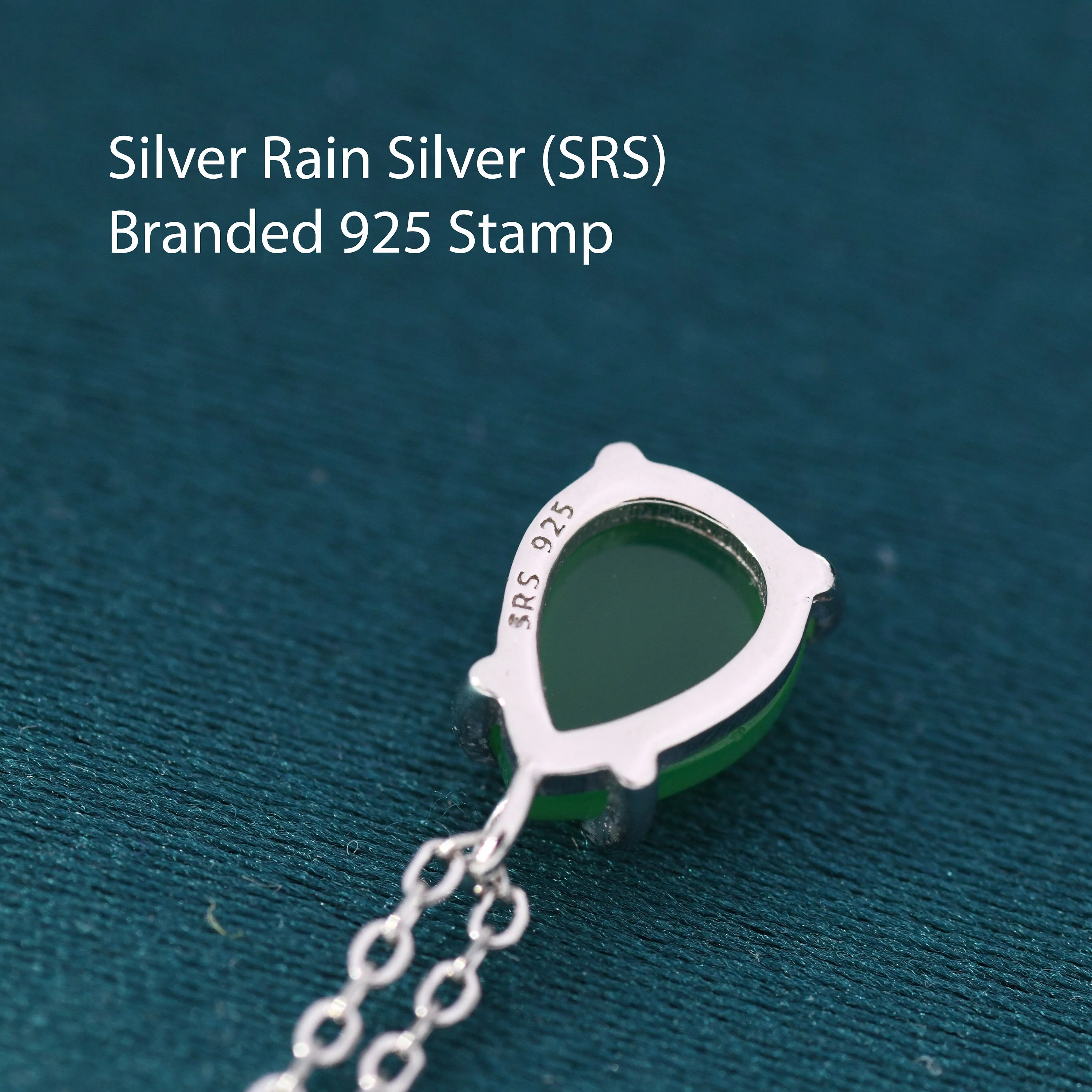 Genuine Green Onyx Pear Necklace in Sterling Silver, Droplet Cabochon Natural Green Onyx Necklace - Image 6