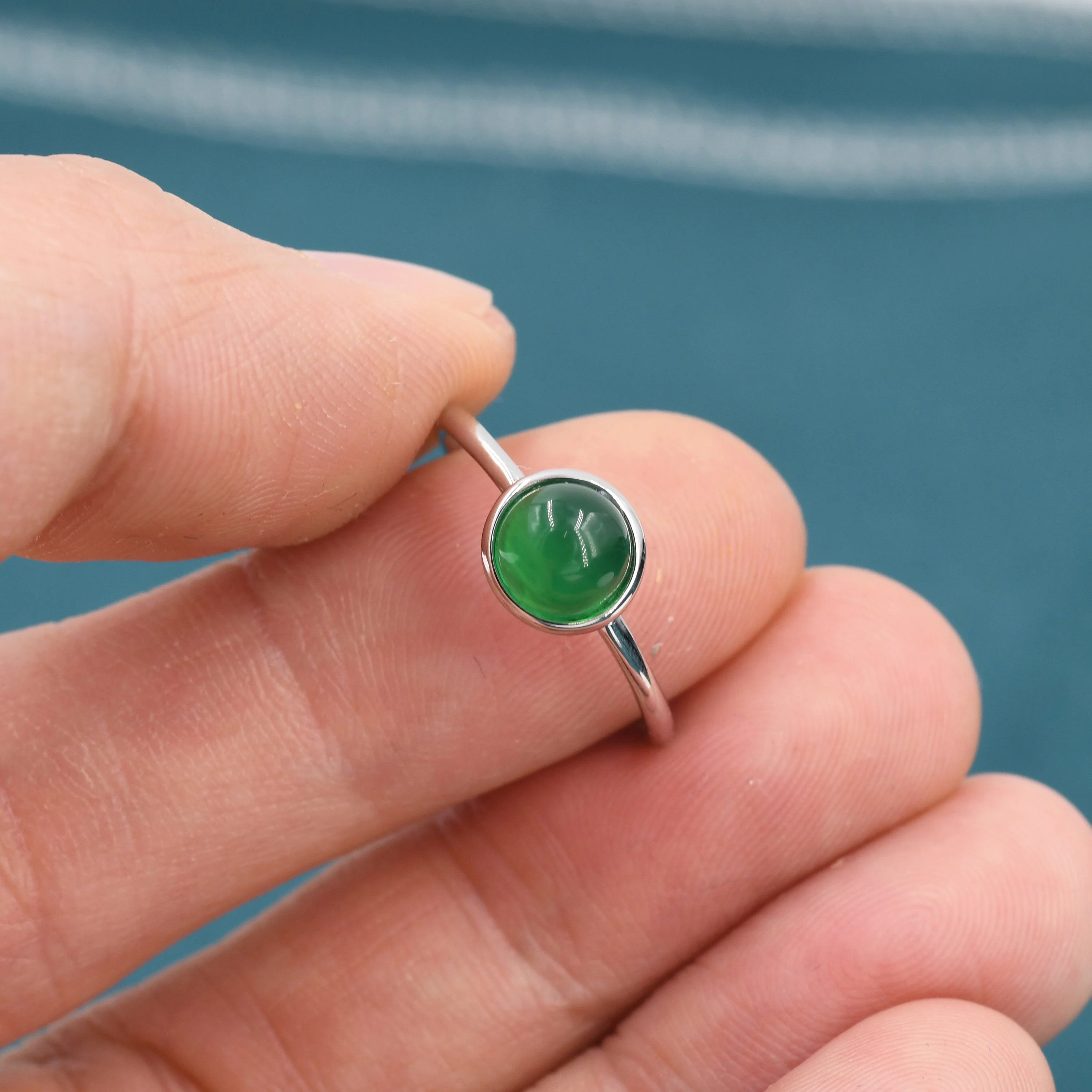 Genuine Green Onyx Ring in Sterling Silver, US 5 - 8, Natural Onyx Ring, Tiny Jade Ring,6mm Onyx Stone - Image 8