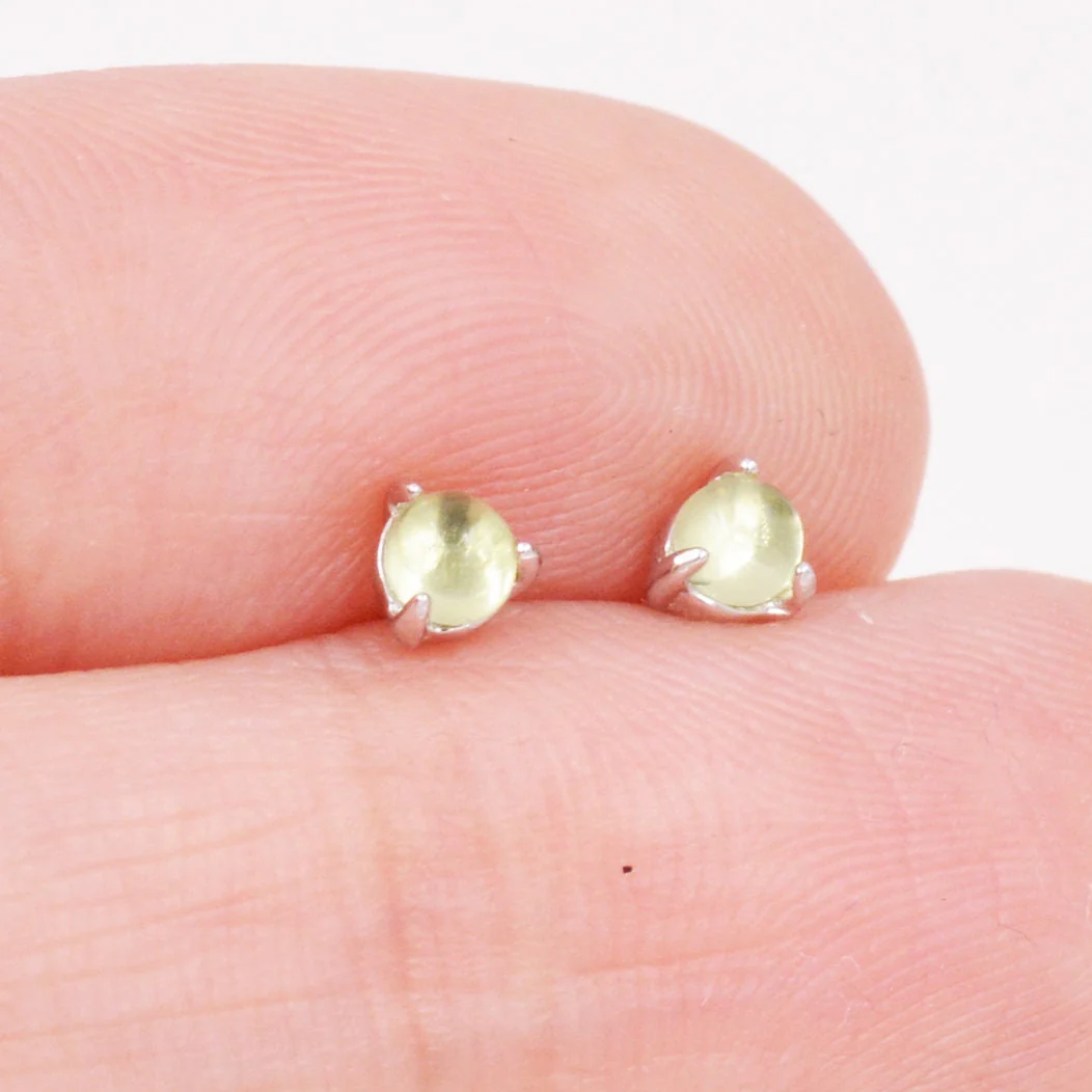 Genuine Green Peridot 3mm Tiny Stud Earrings in Sterling Silver, Real Peridot Crystals Stud, Semi-precious Gemstone, Simple, Minimalist, - Image 3