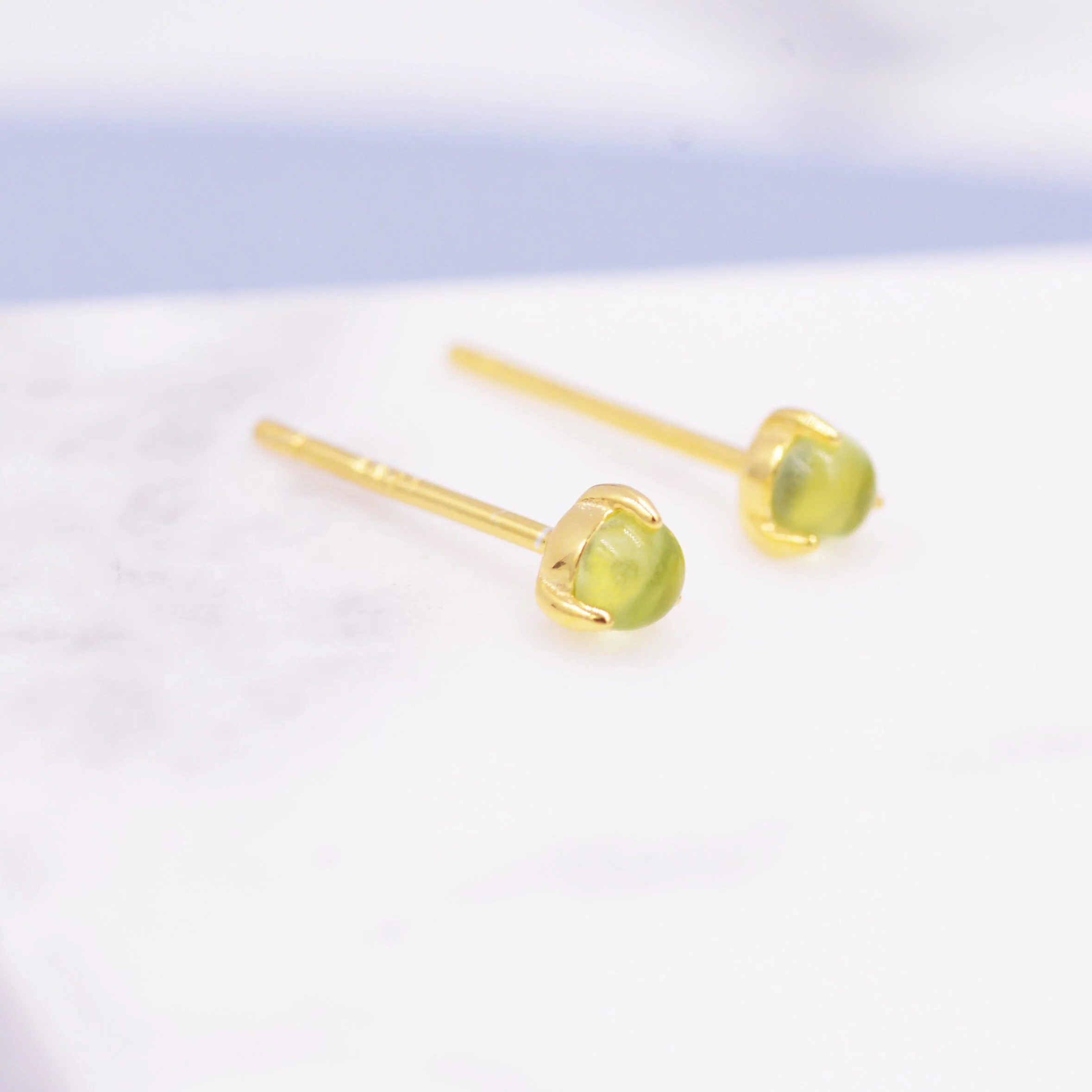 Genuine Green Peridot 3mm Tiny Stud Earrings in Sterling Silver, Real Peridot Crystals Stud, Semi-precious Gemstone, Simple, Minimalist, - Image 4