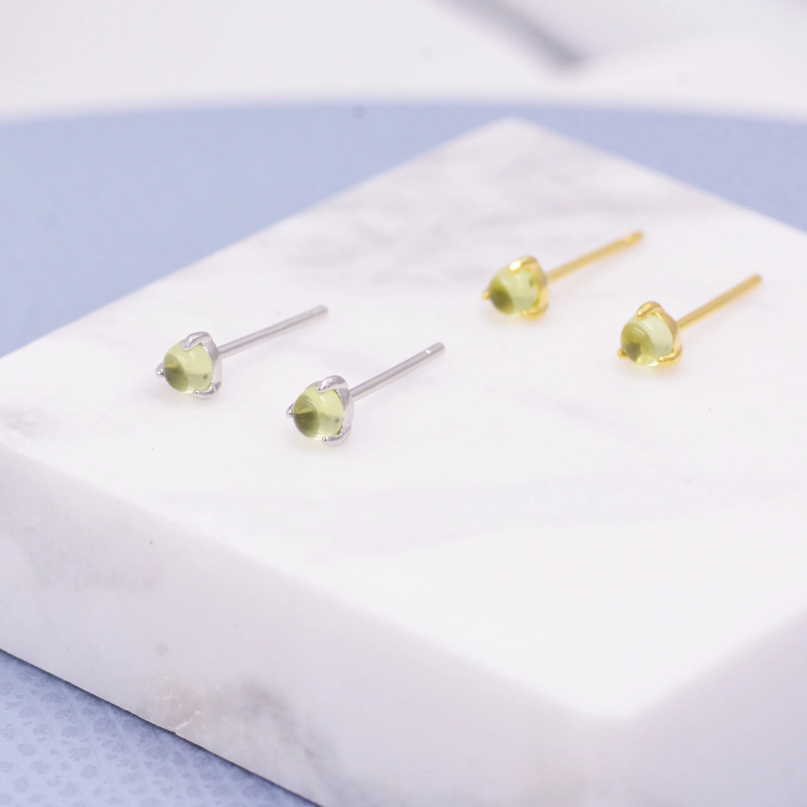Genuine Green Peridot 3mm Tiny Stud Earrings in Sterling Silver, Real Peridot Crystals Stud, Semi-precious Gemstone, Simple, Minimalist, - Image 5