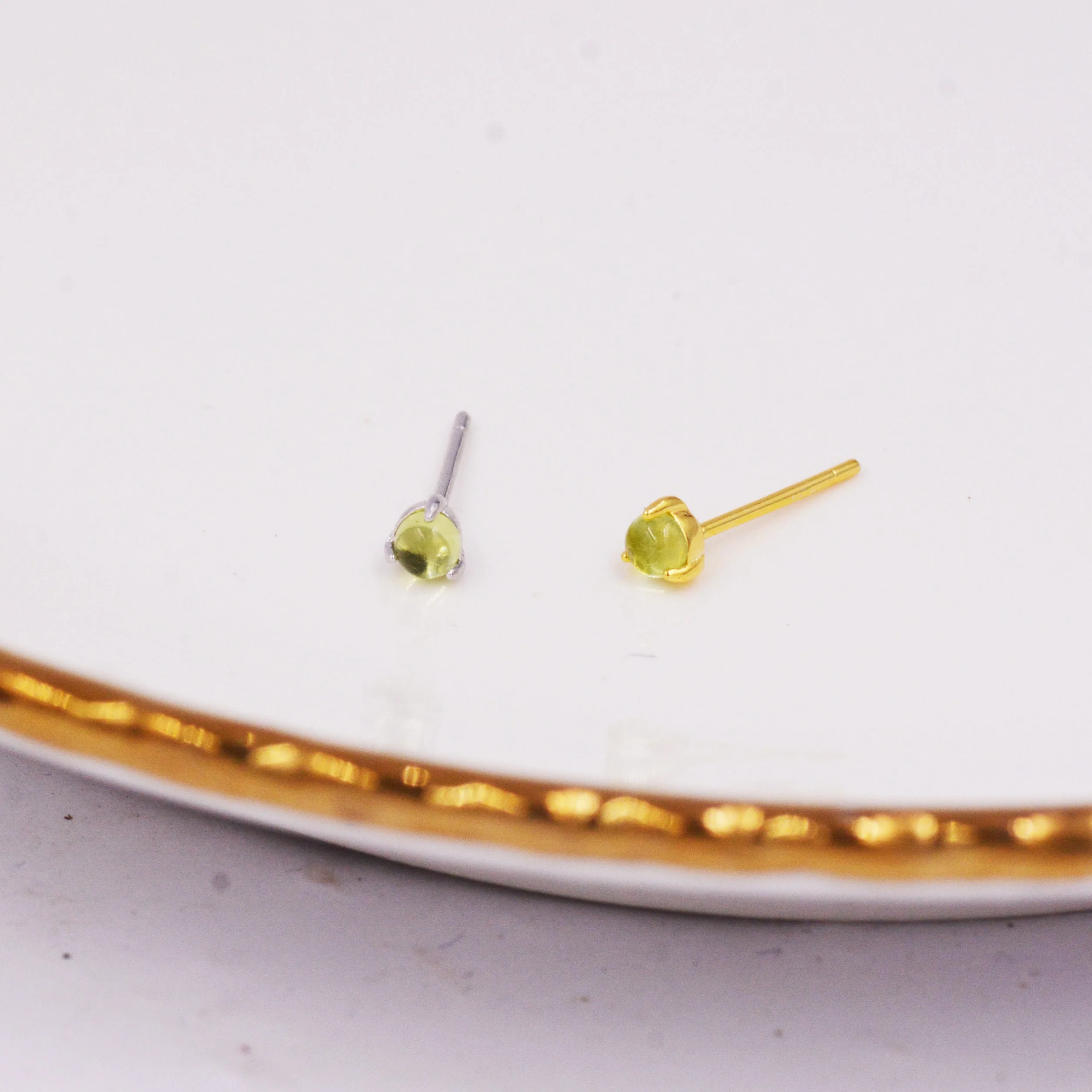 Genuine Green Peridot 3mm Tiny Stud Earrings in Sterling Silver, Real Peridot Crystals Stud, Semi-precious Gemstone, Simple, Minimalist, - Image 6