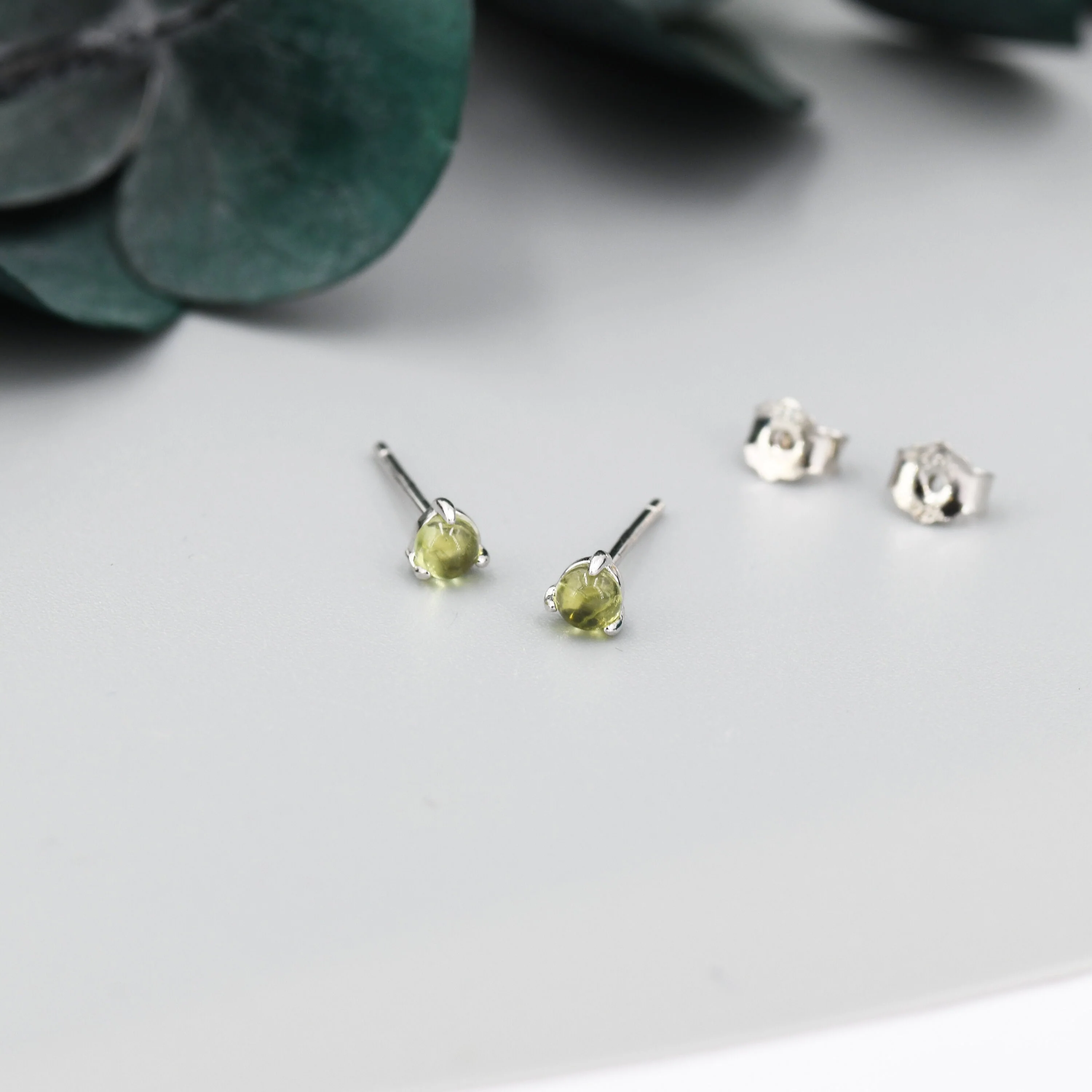 Genuine Green Peridot 3mm Tiny Stud Earrings in Sterling Silver, Real Peridot Crystals Stud, Semi-precious Gemstone, Simple, Minimalist, - Image 7
