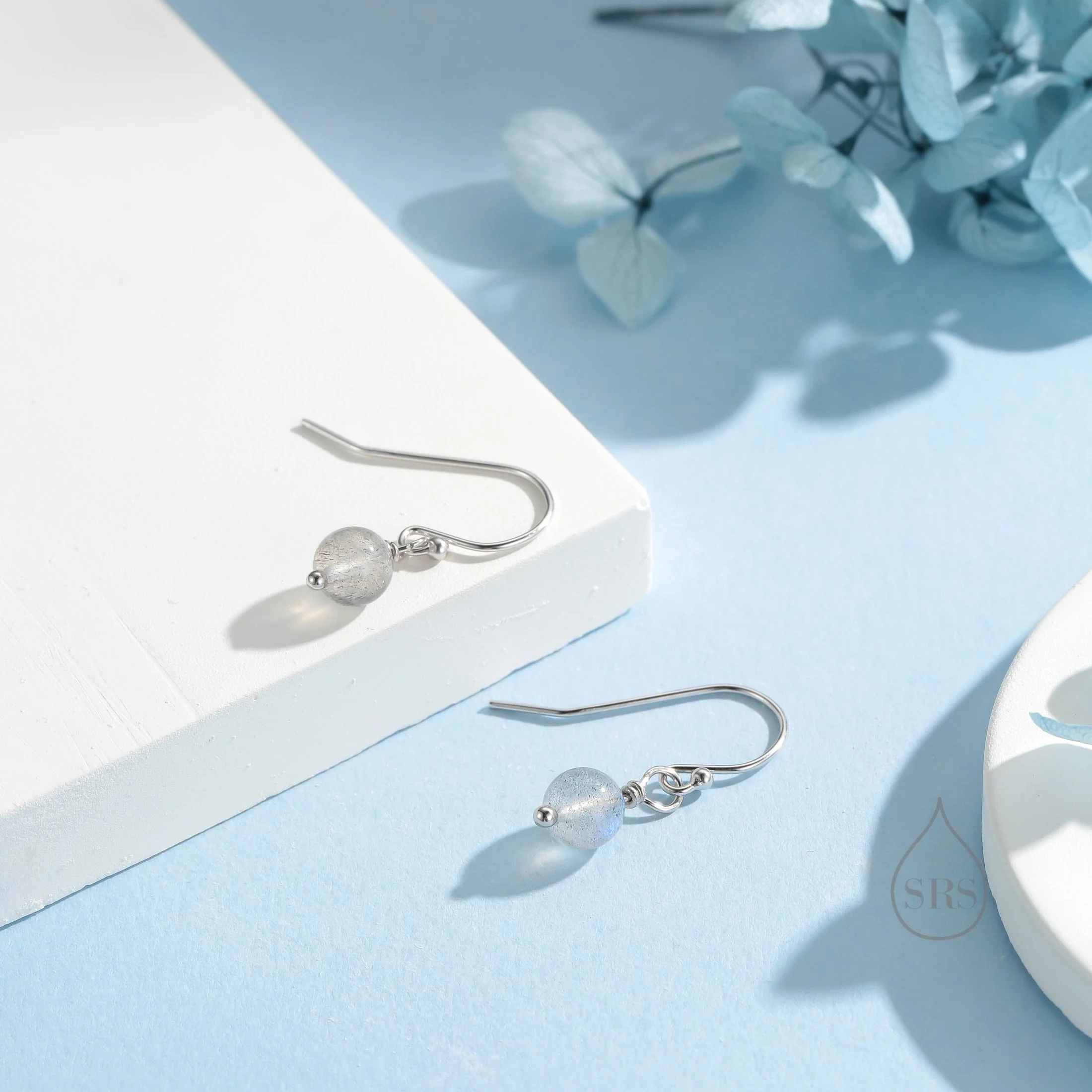 Genuine Labradorite Drop Hook Earrings in Sterling Silver, Silver or Gold, 6mm Labradorite Ball Earrings - Image 7
