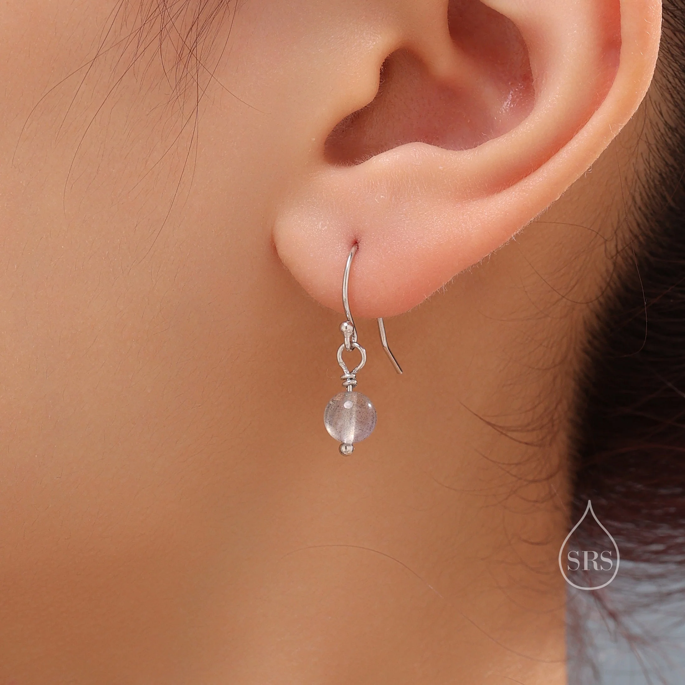 Genuine Labradorite Drop Hook Earrings in Sterling Silver, Silver or Gold, 6mm Labradorite Ball Earrings - Image 9
