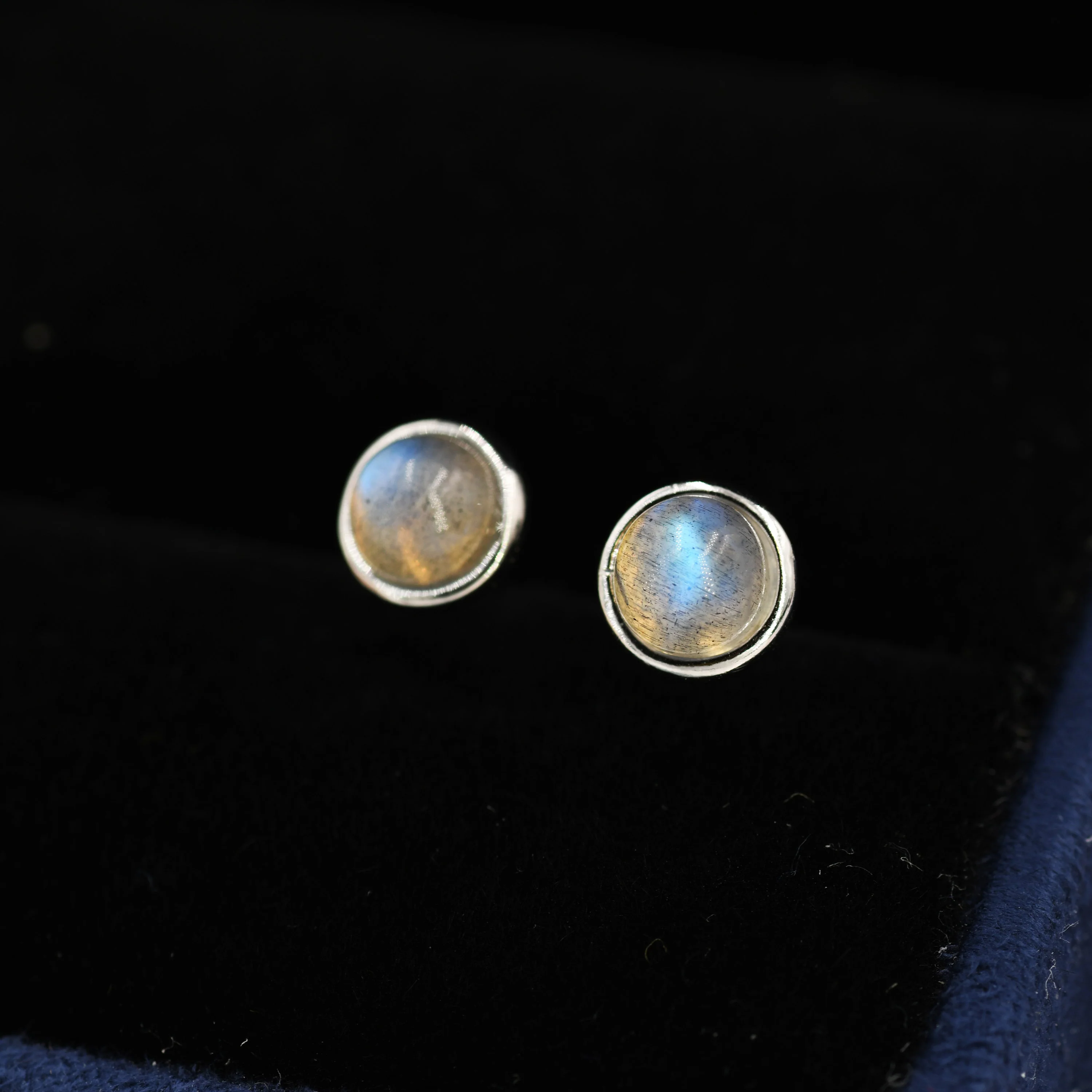 Genuine Labradorite Earrings in Sterling Silver, 4mm or 5mm, Cabochon Bezel Stud Earrings - Image 5