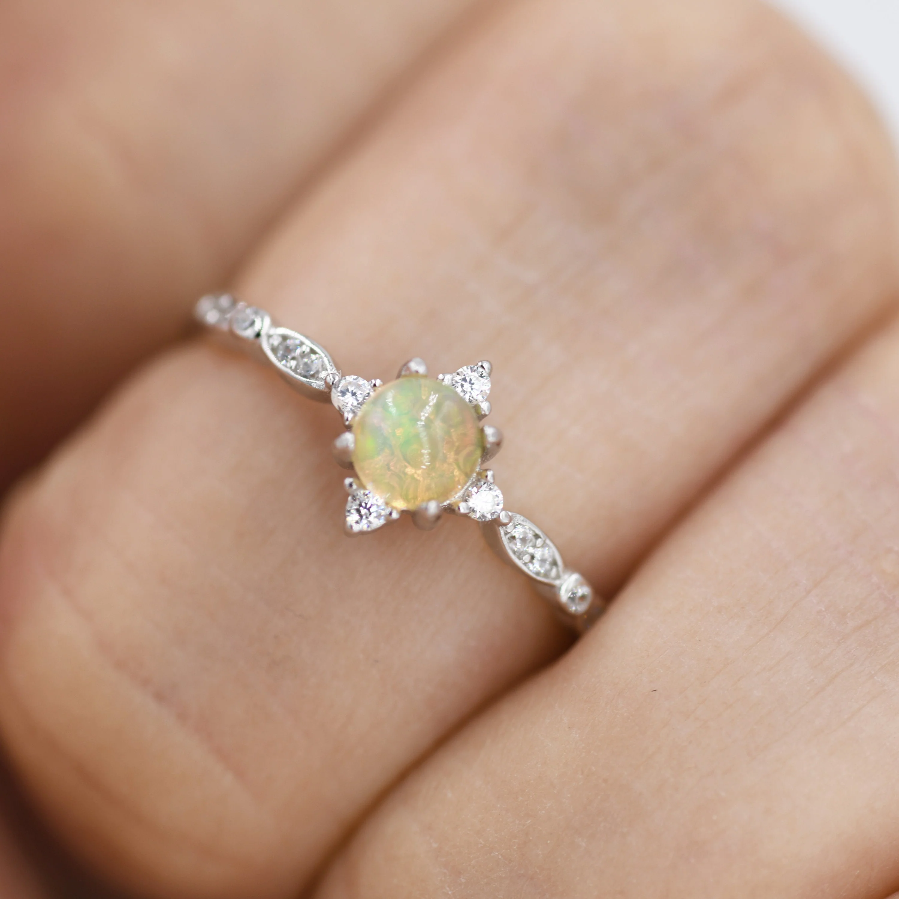 Genuine Opal Ring in Sterling Silver, US 5 - 8, Vintage Inspired Design, Natural Opal Stone Ring, Ethiopian Opal - Image 2