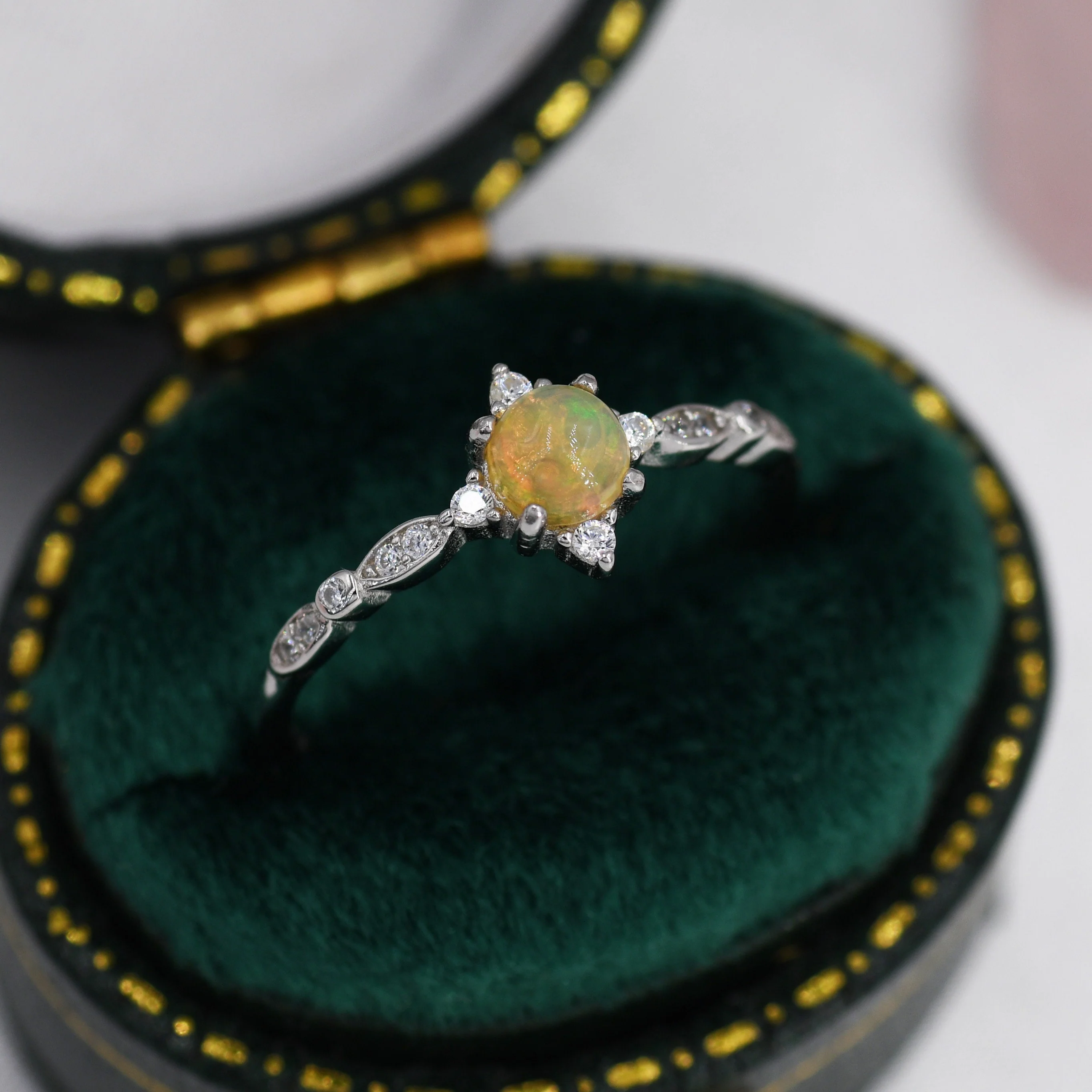 Genuine Opal Ring in Sterling Silver, US 5 - 8, Vintage Inspired Design, Natural Opal Stone Ring, Ethiopian Opal - Image 5