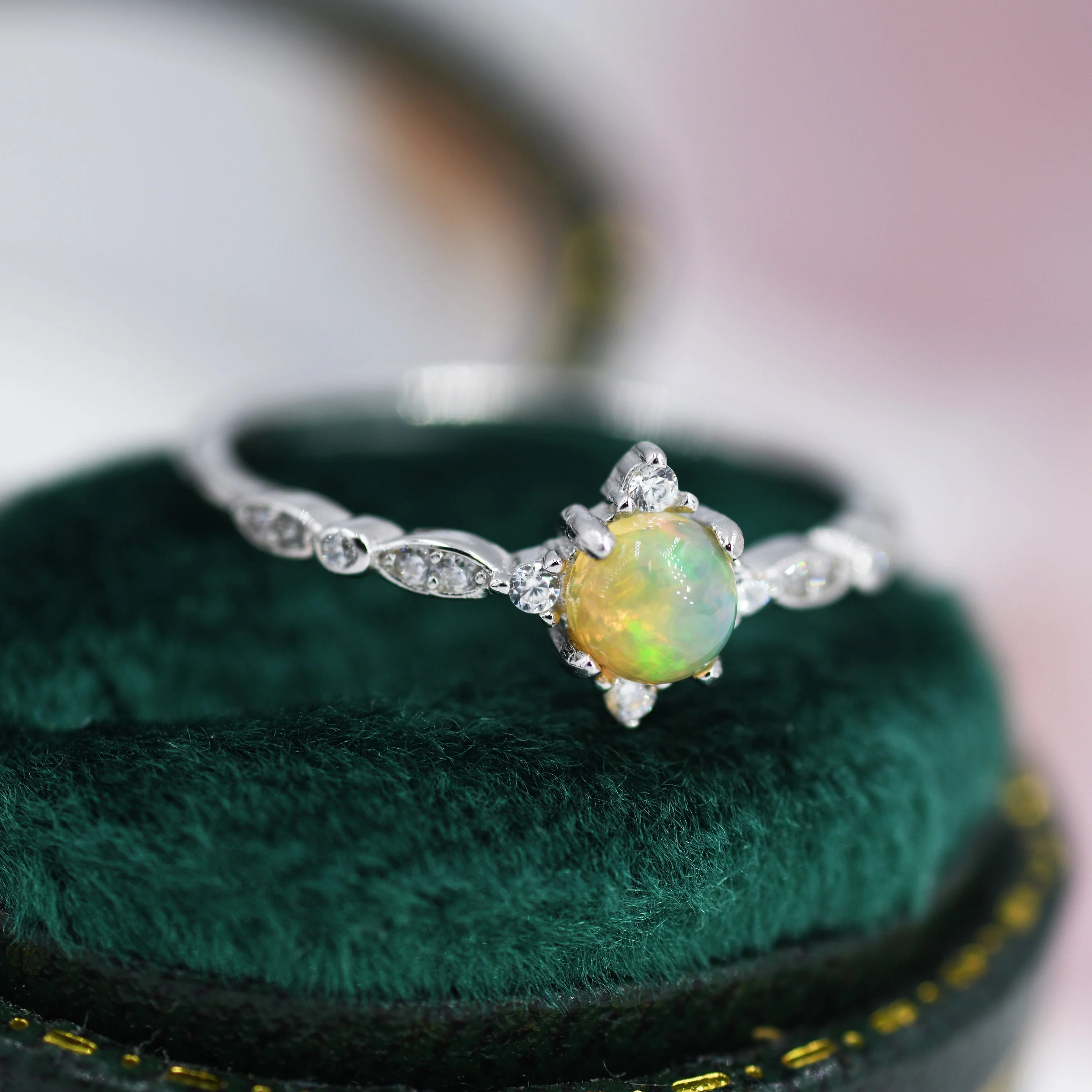 Genuine Opal Ring in Sterling Silver, US 5 - 8, Vintage Inspired Design, Natural Opal Stone Ring, Ethiopian Opal - Image 6