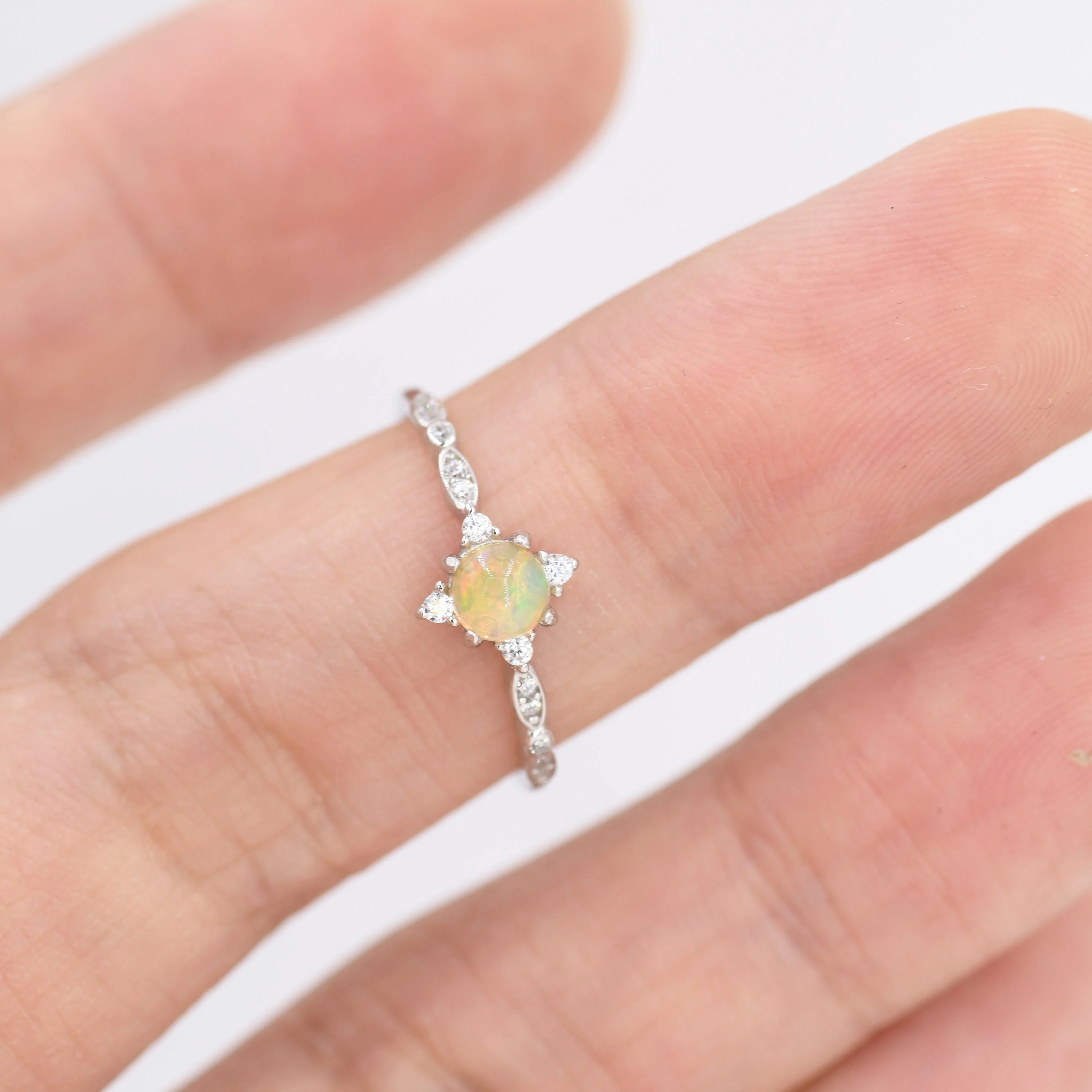 Genuine Opal Ring in Sterling Silver, US 5 - 8, Vintage Inspired Design, Natural Opal Stone Ring, Ethiopian Opal - Image 7