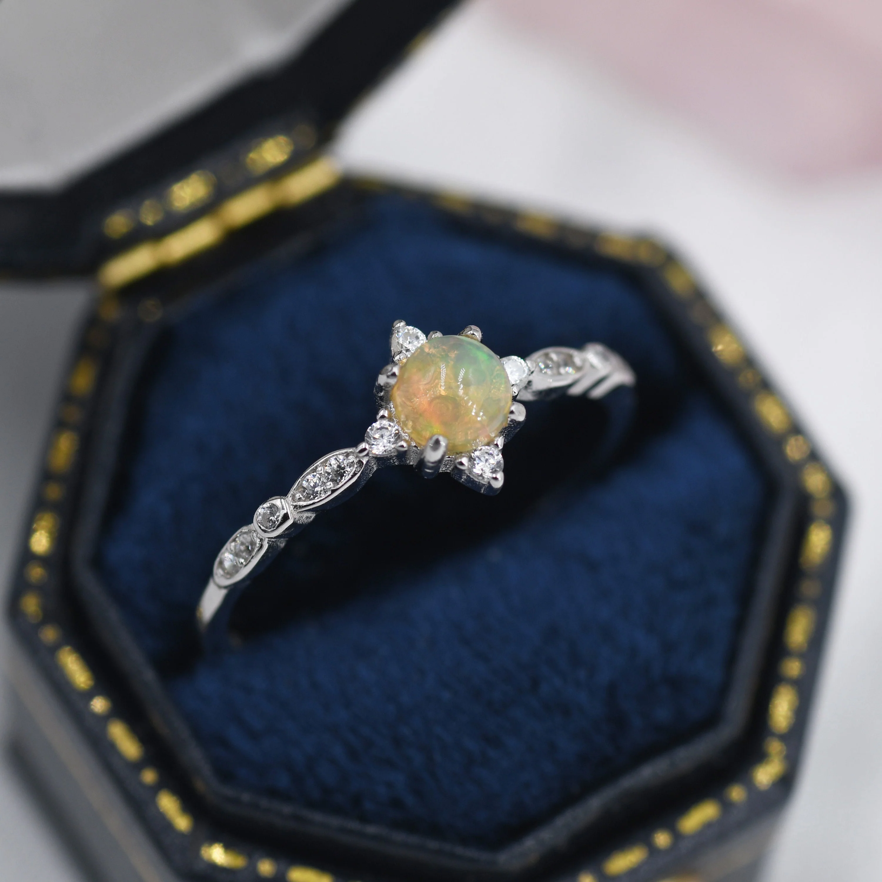 Genuine Opal Ring in Sterling Silver, US 5 - 8, Vintage Inspired Design, Natural Opal Stone Ring, Ethiopian Opal - Image 8
