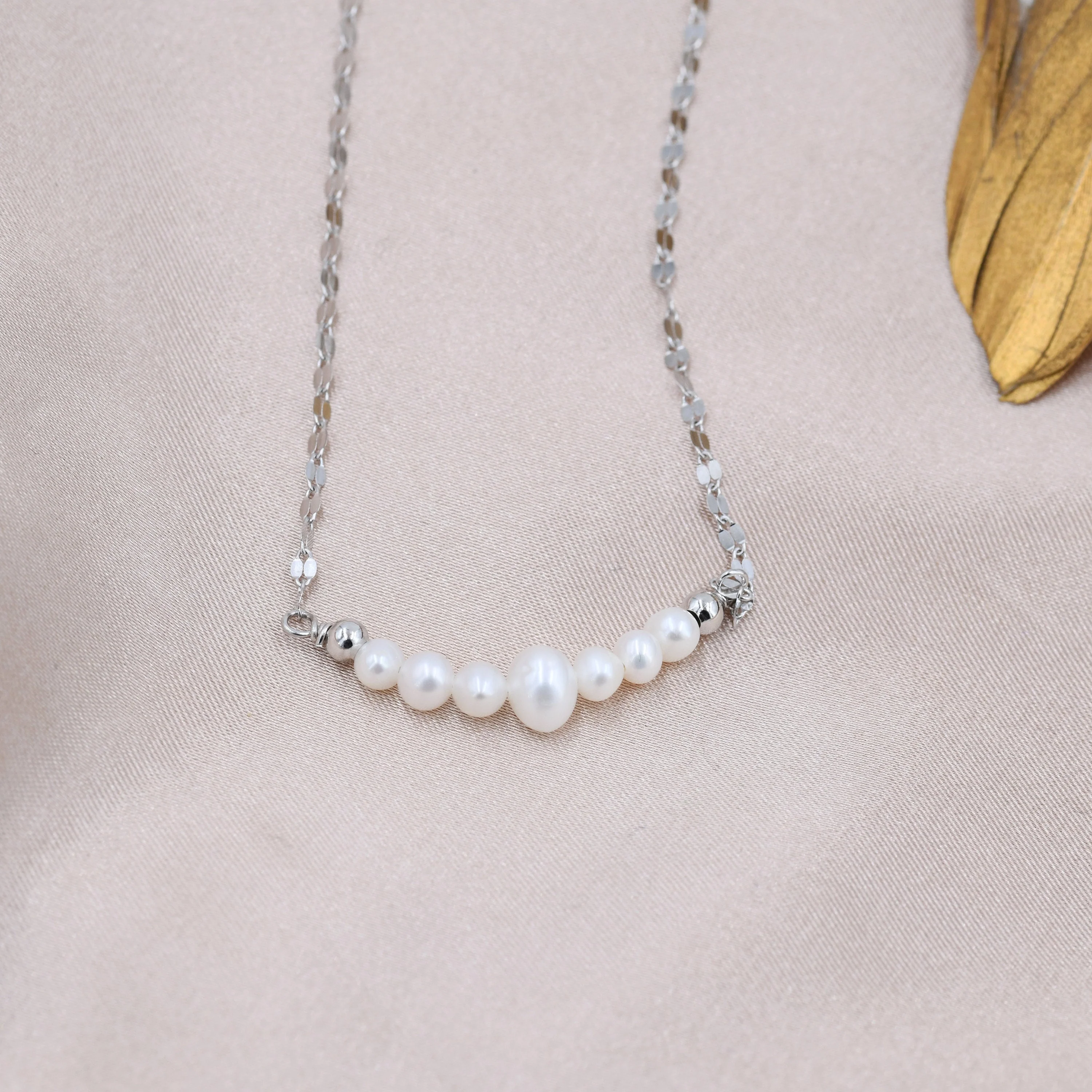 Genuine Pearl Bar Necklace in Sterling Silver, Silver or Gold , Genuine Freshwater Pearls, Pearl Necklace - Image 2