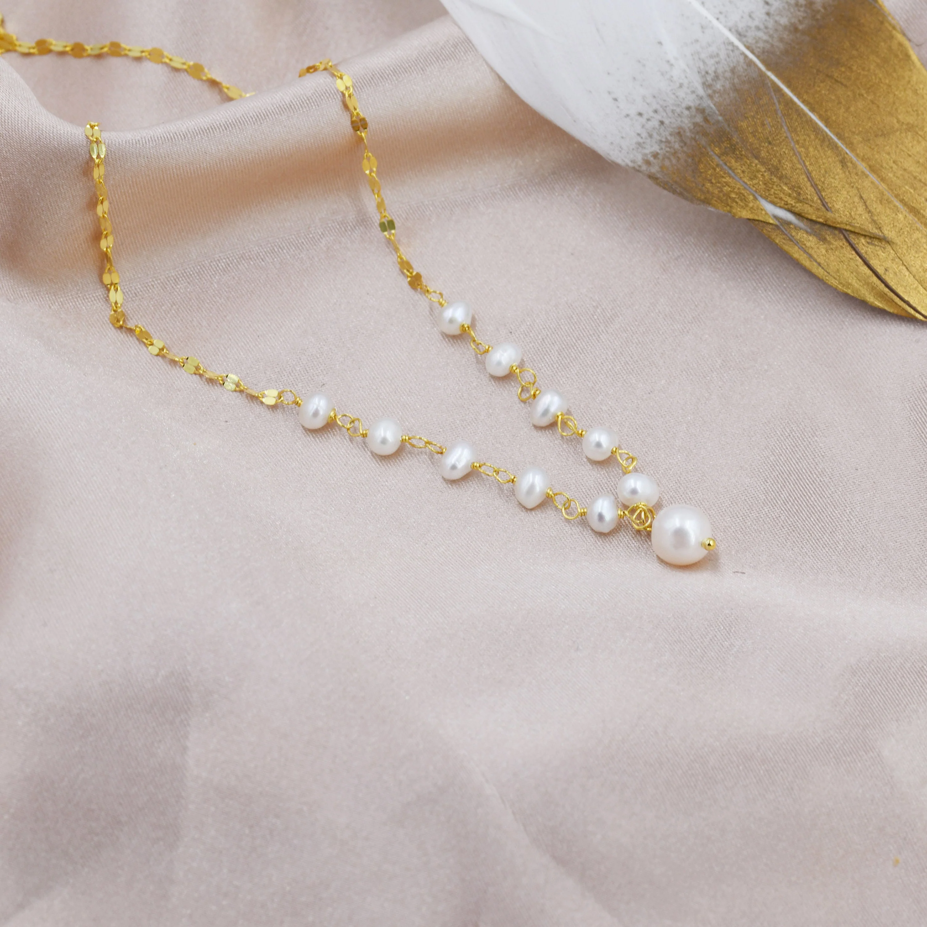 Genuine Pearl Beaded Necklace in Sterling Silver, Silver or Gold , Genuine Freshwater Pearls, Pearl Necklace, Y Necklace - Image 5